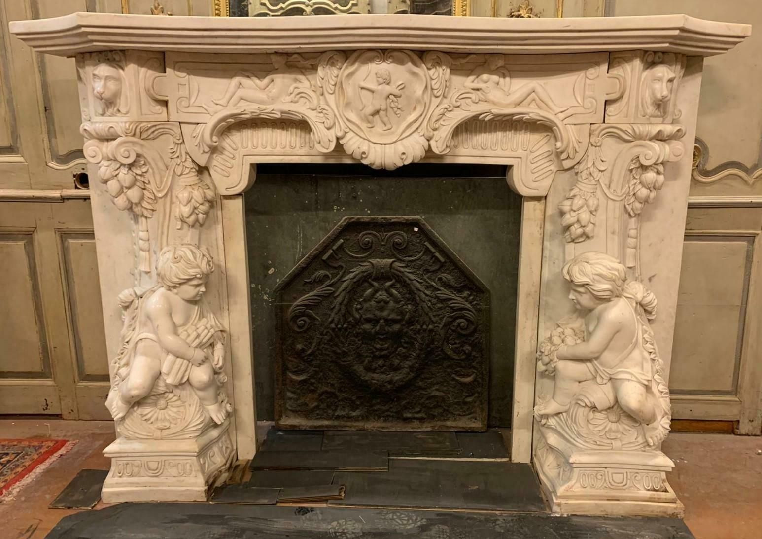 White Statuary Marble Fireplace, Richly Carved With Cherubs, Cupid, Dogs, Italy photo furniture