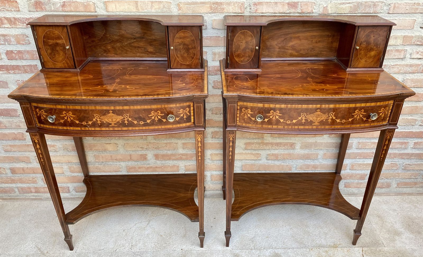 Pair Of Nightstands Or Secretary Desk With French Marquetry Inlaid, Circa 1920 photo for sale