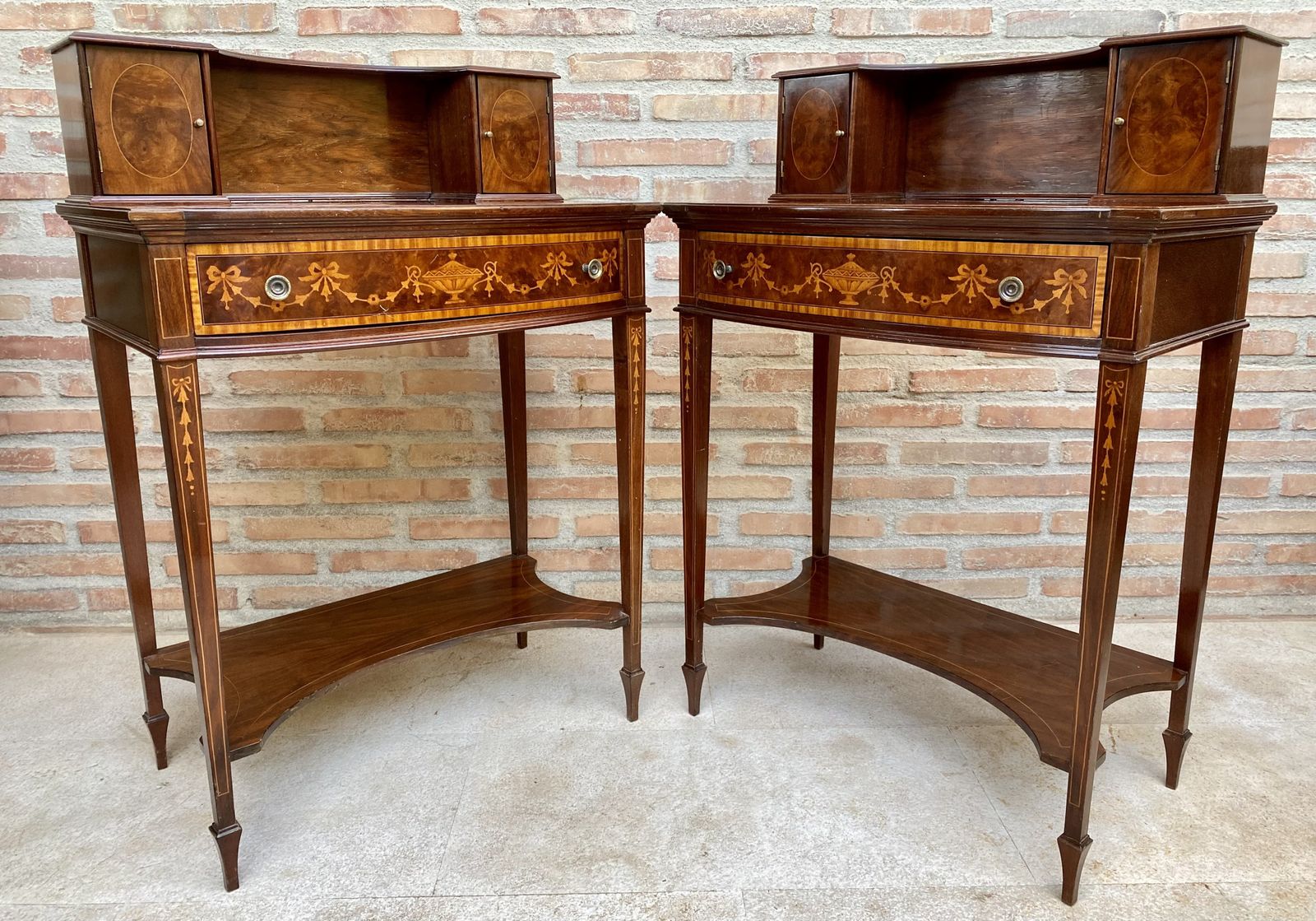 Pair Of Nightstands Or Secretary Desk With French Marquetry Inlaid, Circa 1920 photo buy