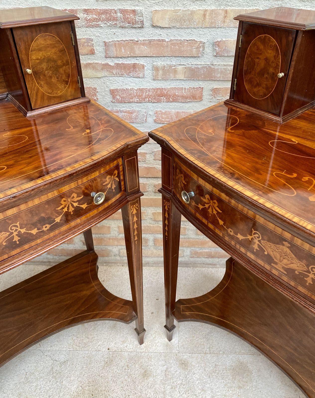 photo furniture Pair Of Nightstands Or Secretary Desk With French Marquetry Inlaid, Circa 1920