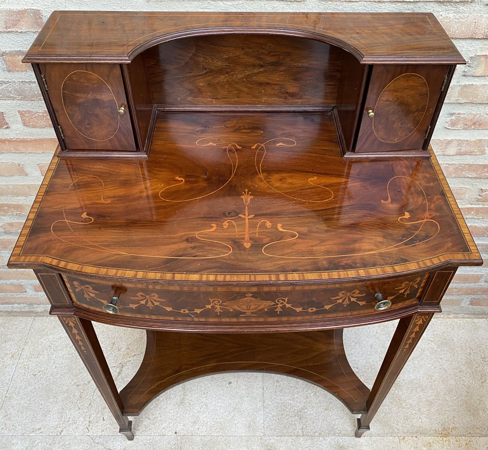 2561.25 Pair Of Nightstands Or Secretary Desk With French Marquetry Inlaid, Circa 1920 photo