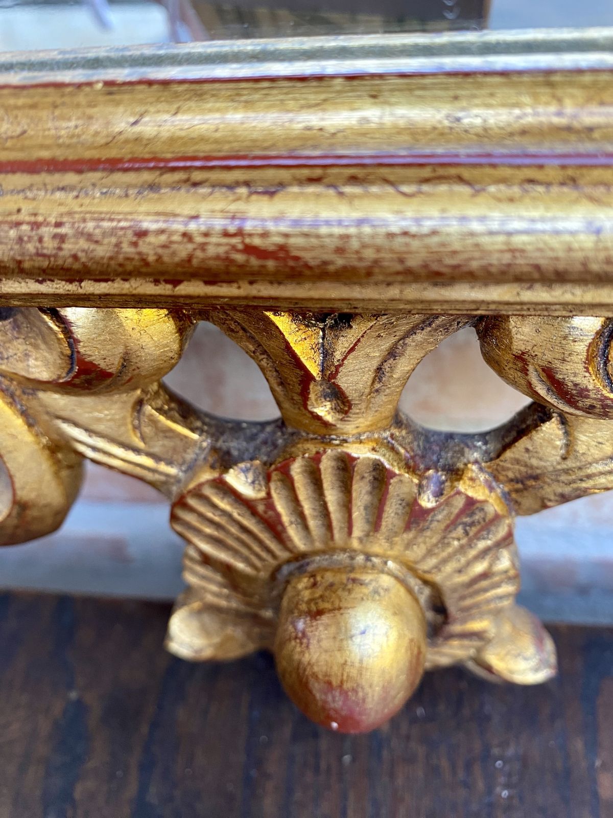 photo furniture French Gilt Carved Wall Mirror In French Rococo Style With Oil Painting Of Floral Motifs