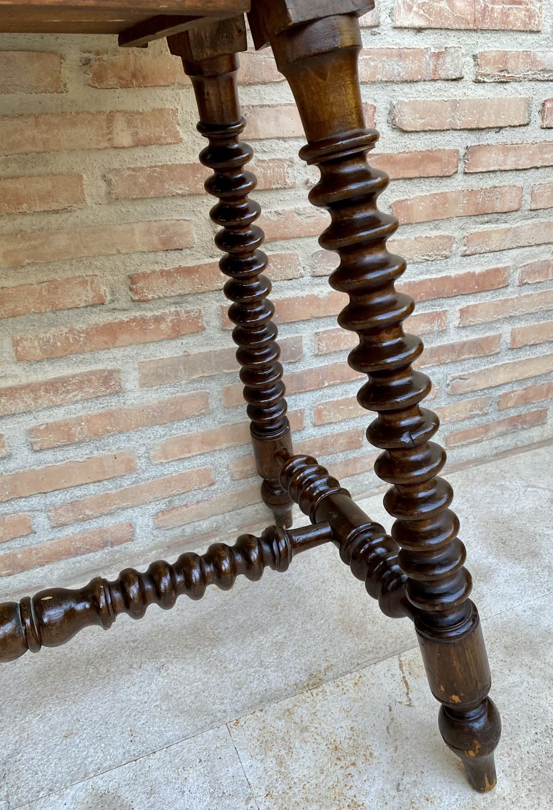 Mid 20th Century French Walnut Carved Side Table With Turned Legs And Stretcher photo Furniture