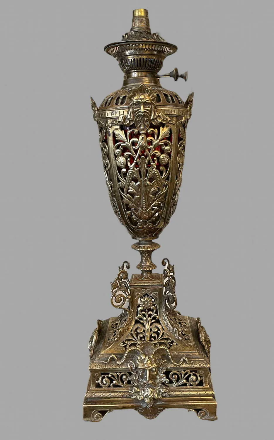 photo for sale Very Rare And Ornate Brass And Ormolu Oil Lamp