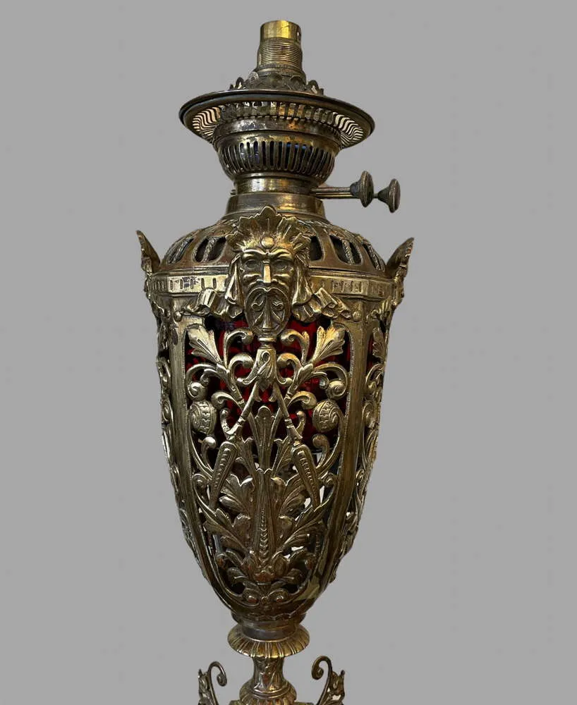 Lighting Very Rare And Ornate Brass And Ormolu Oil Lamp photo