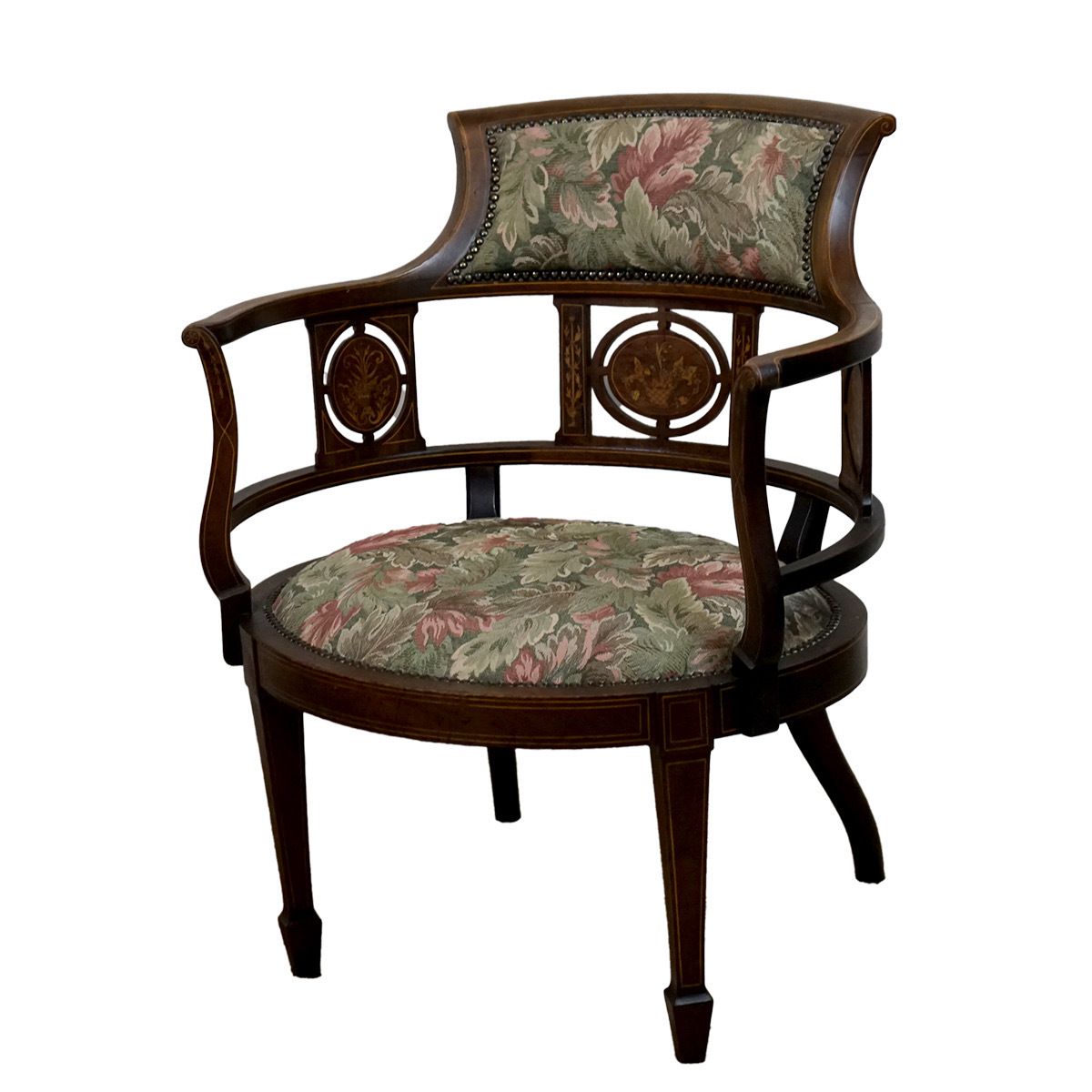 photo vintage Beautiful Edwardian Mahogany And Inlaid Tub Back Chair.