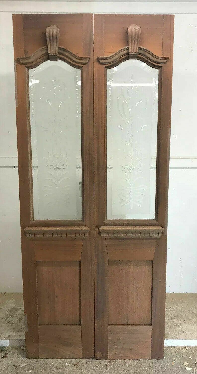 Antique French Doors Period Reclaimed Cut Glass Hardwood Carved Vestibule Porch
