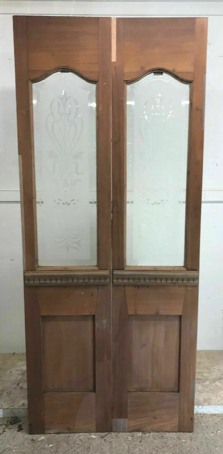 Antique French Doors Period Reclaimed Cut Glass Hardwood Carved Vestibule Porch photo vinterior