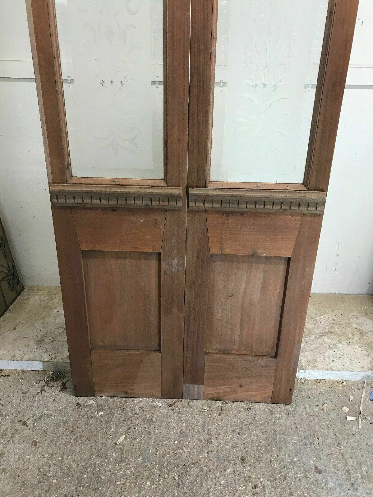 Antique French Doors Period Reclaimed Cut Glass Hardwood Carved Vestibule Porch photo vintage