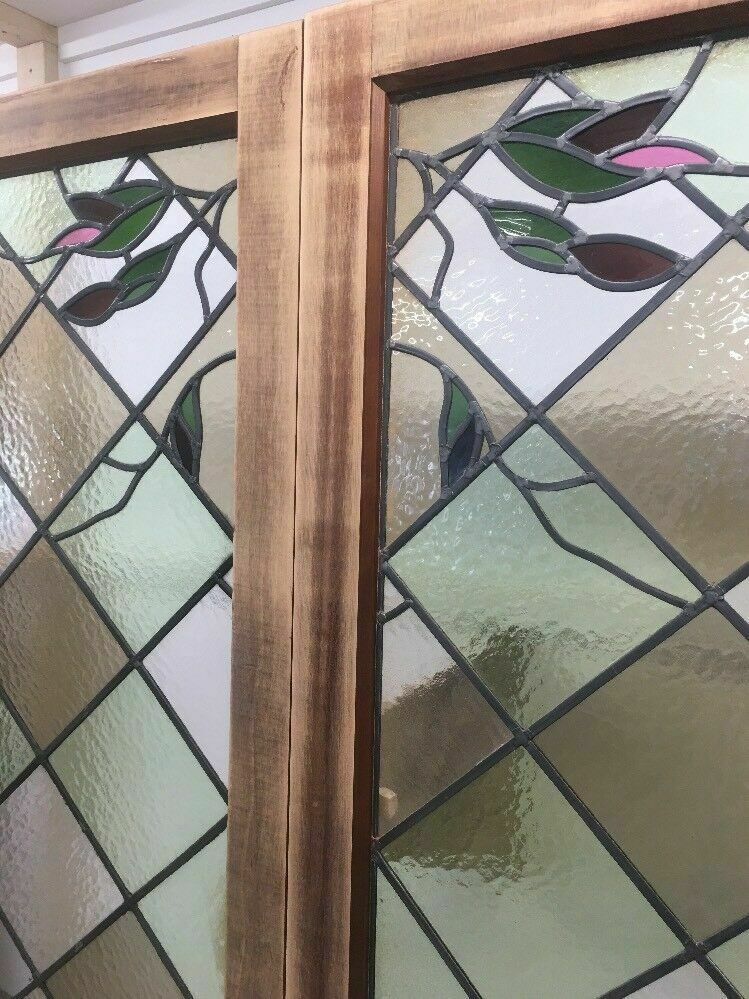 Home Fixtures Stained Glass Doors Antique Period Reclaimed French Double Lead Lattice Wood photo