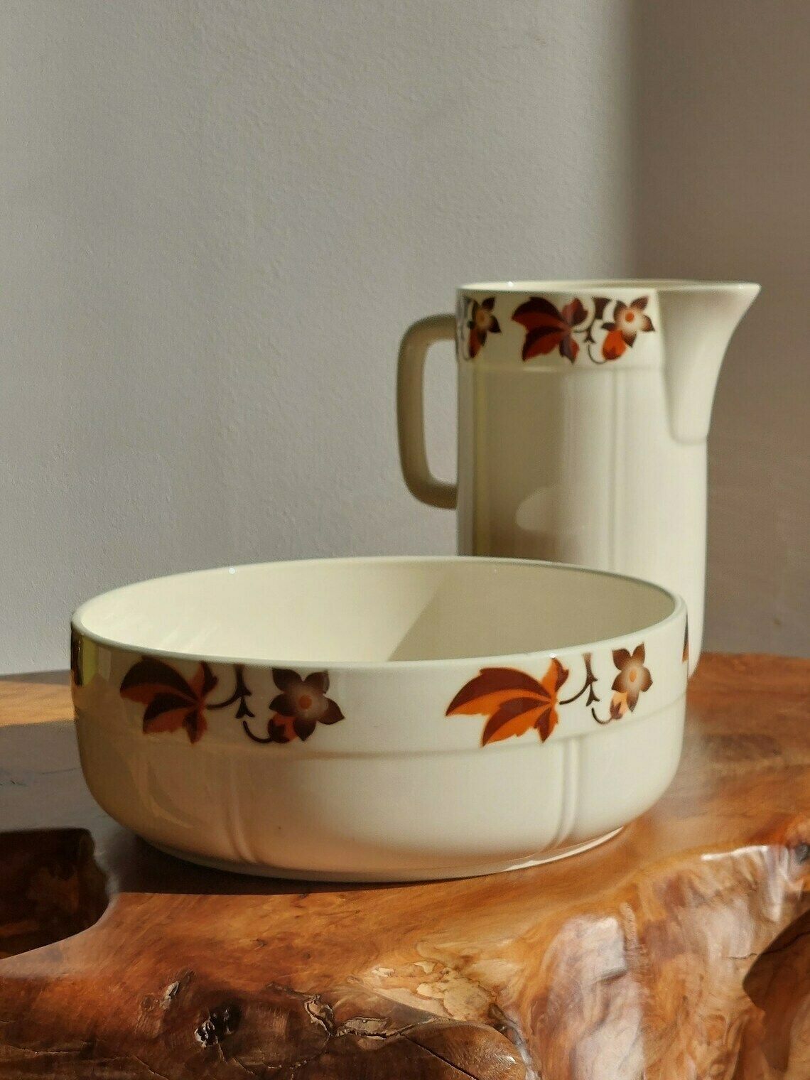Rare Vintage Pitcher And Wash Basin/German Bathroom Set/Vintage Bathroom Jug And Bowl/Vintage German Wash Set/Hand Painted/Annaburg/1950's