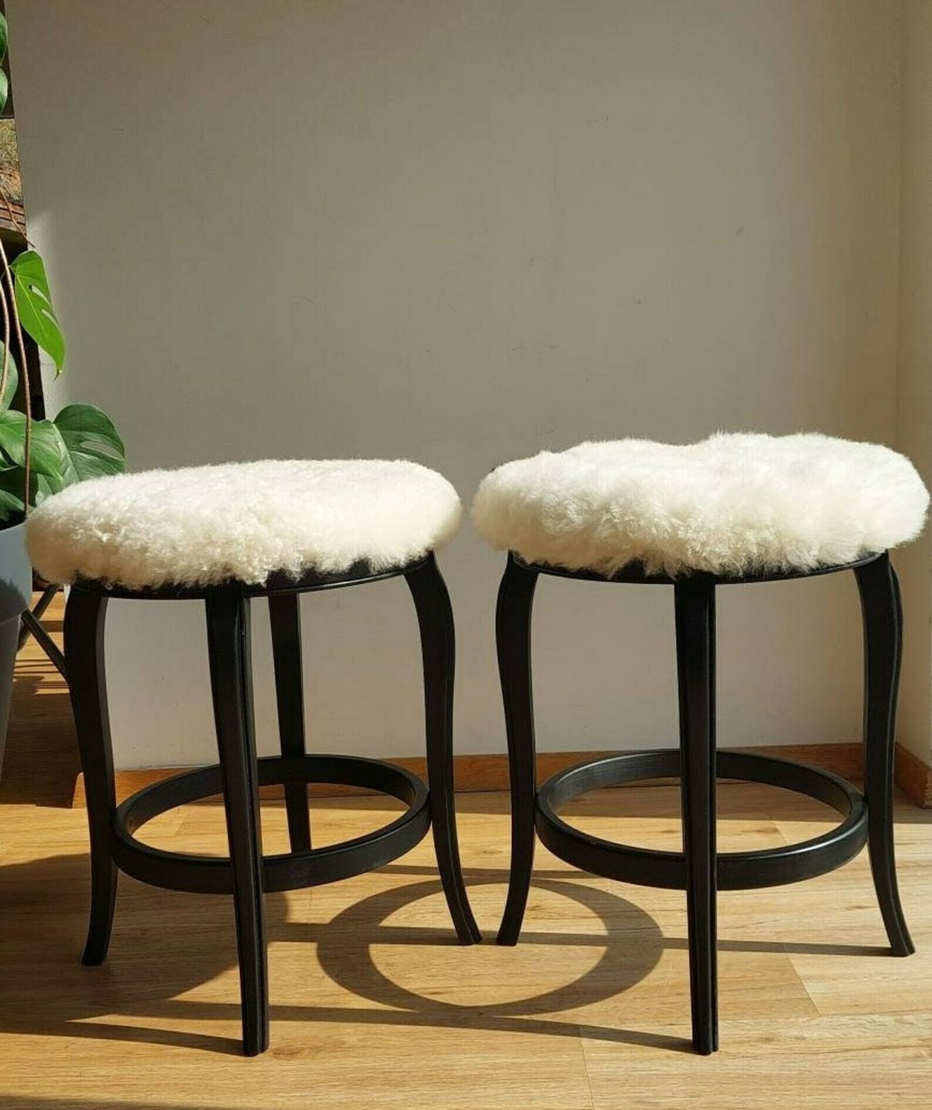 1 Of 2 Mid Century Modern Stool / Unique Stool,Chair / Sheepskin Stool /Thonet Style Stool/Mcm Sheepskin Stool/Mcm Home/Mcm Interior/ 1980's photo furniture
