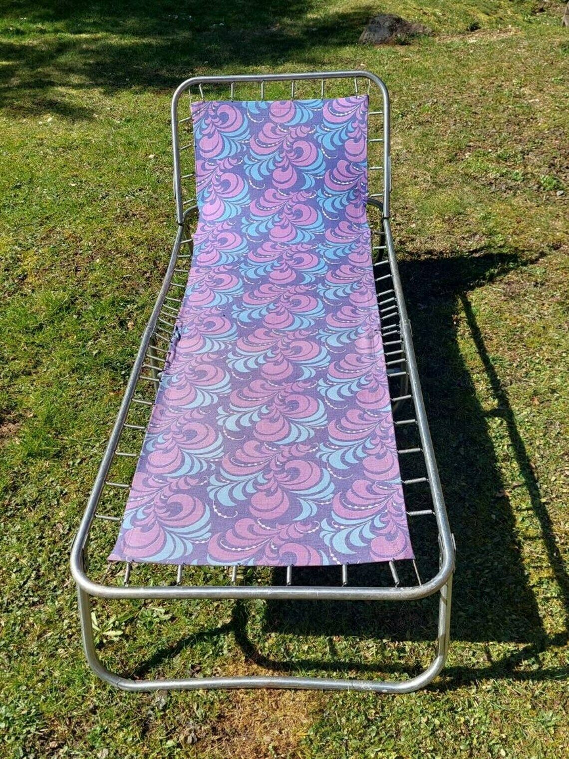 Retro Folding Flower Power Sun Lounger/ Retro Folding Beach, Teracce, Patio, Pool Chair / Retro Canvas Folding Deck Chair /Retro Beach /1970's photo for sale