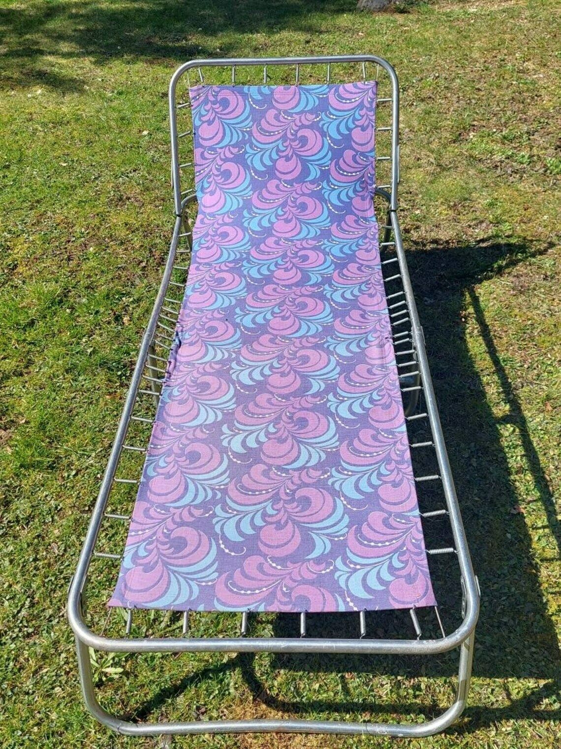 Retro Folding Flower Power Sun Lounger/ Retro Folding Beach, Teracce, Patio, Pool Chair / Retro Canvas Folding Deck Chair /Retro Beach /1970's photo vinterior