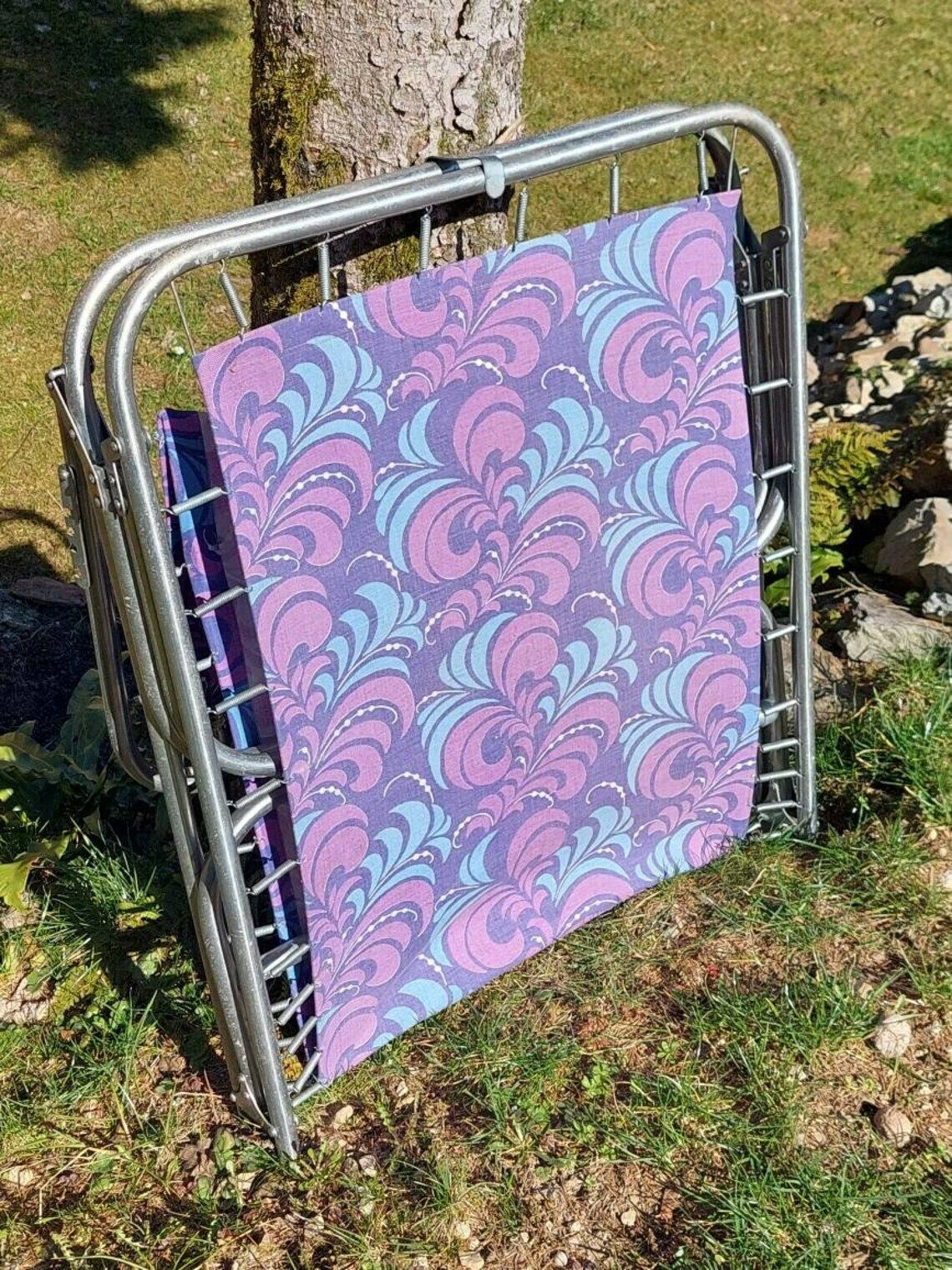 photo for sale Retro Folding Flower Power Sun Lounger/ Retro Folding Beach, Teracce, Patio, Pool Chair / Retro Canvas Folding Deck Chair /Retro Beach /1970's