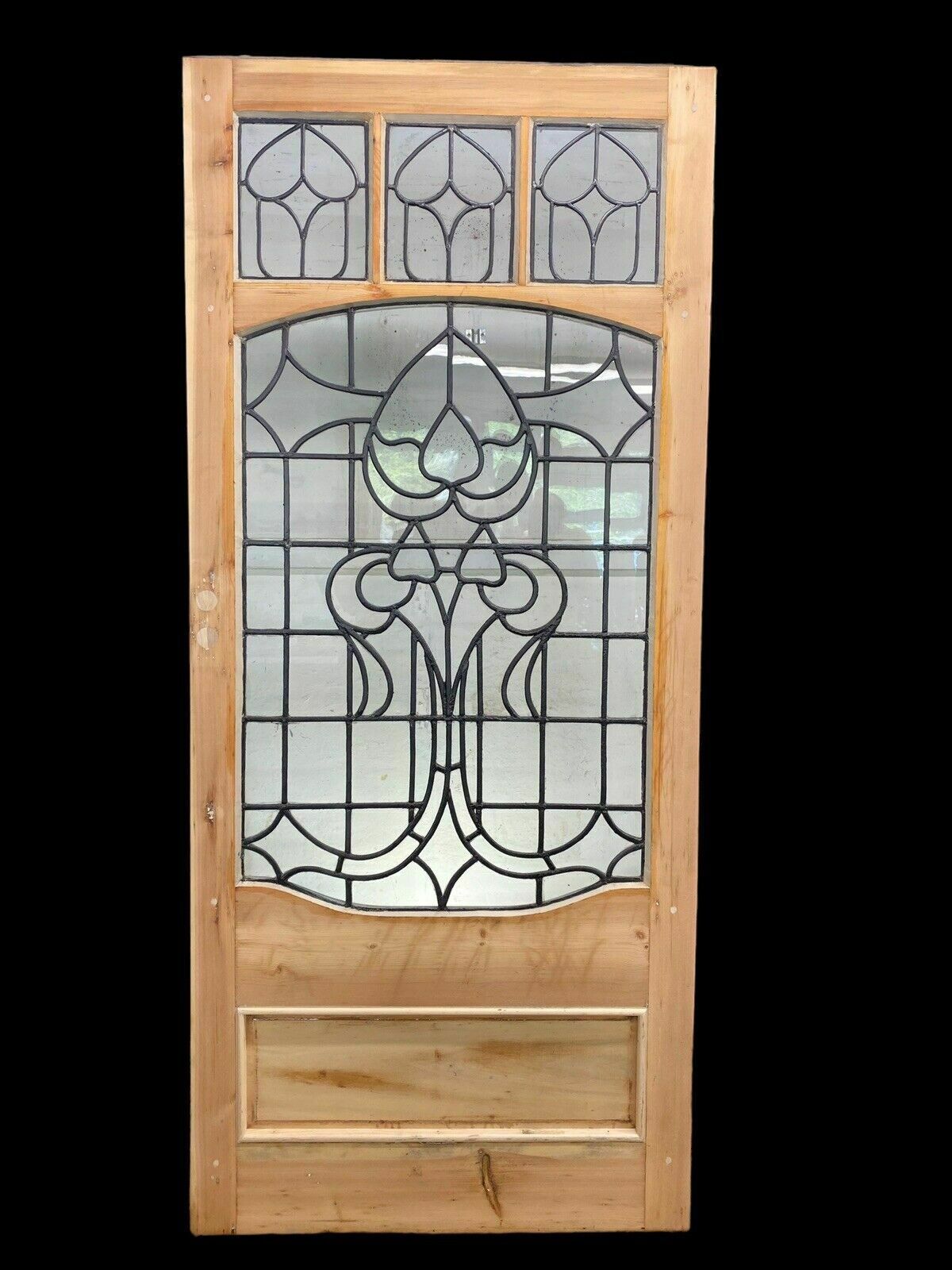 Rare Victorian Antique Rolled Glass Front Door Period Reclaimed Leaded Wood Pine photo furniture
