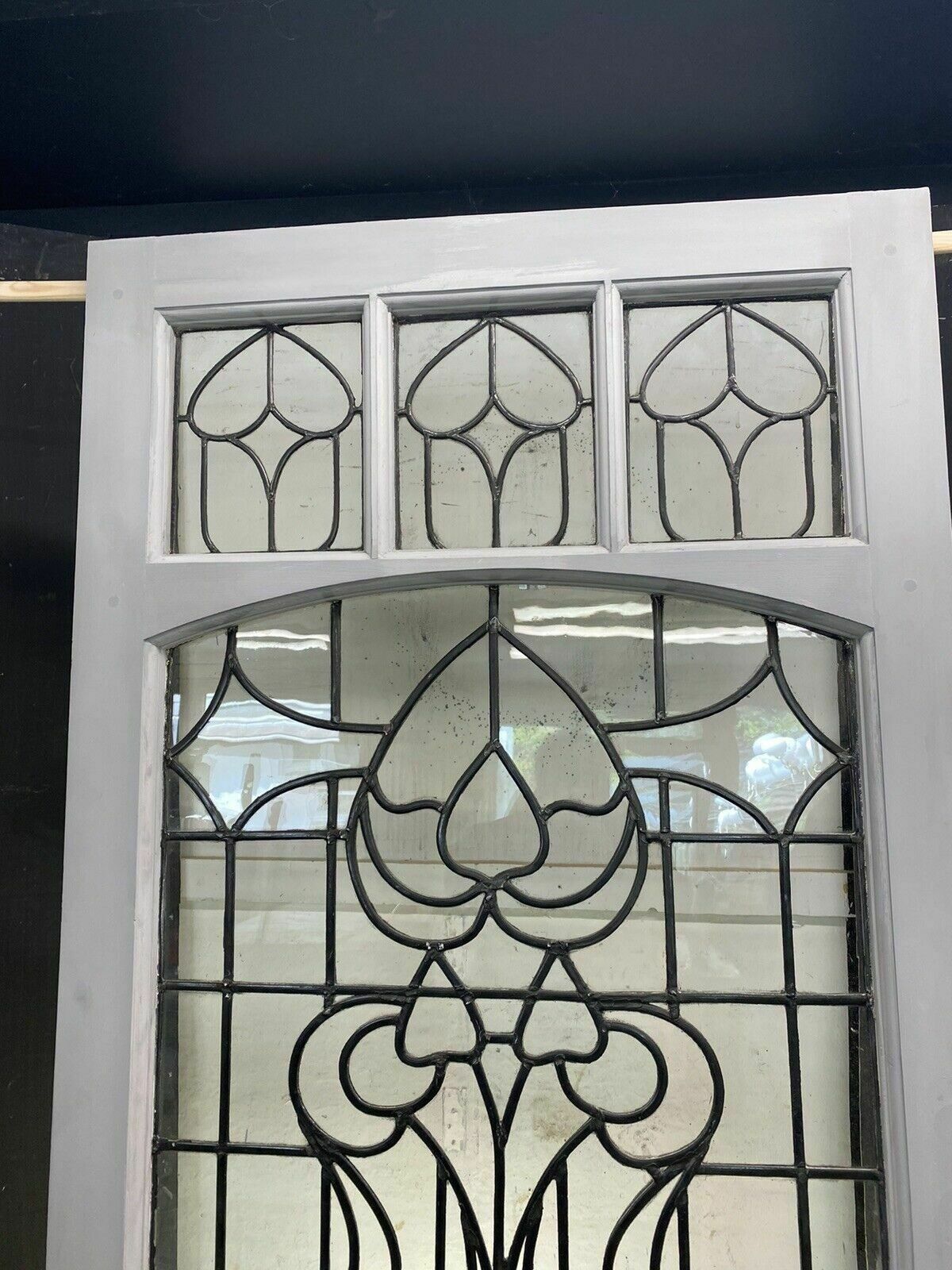 Rare Victorian Antique Rolled Glass Front Door Period Reclaimed Leaded Wood Pine photo for sale