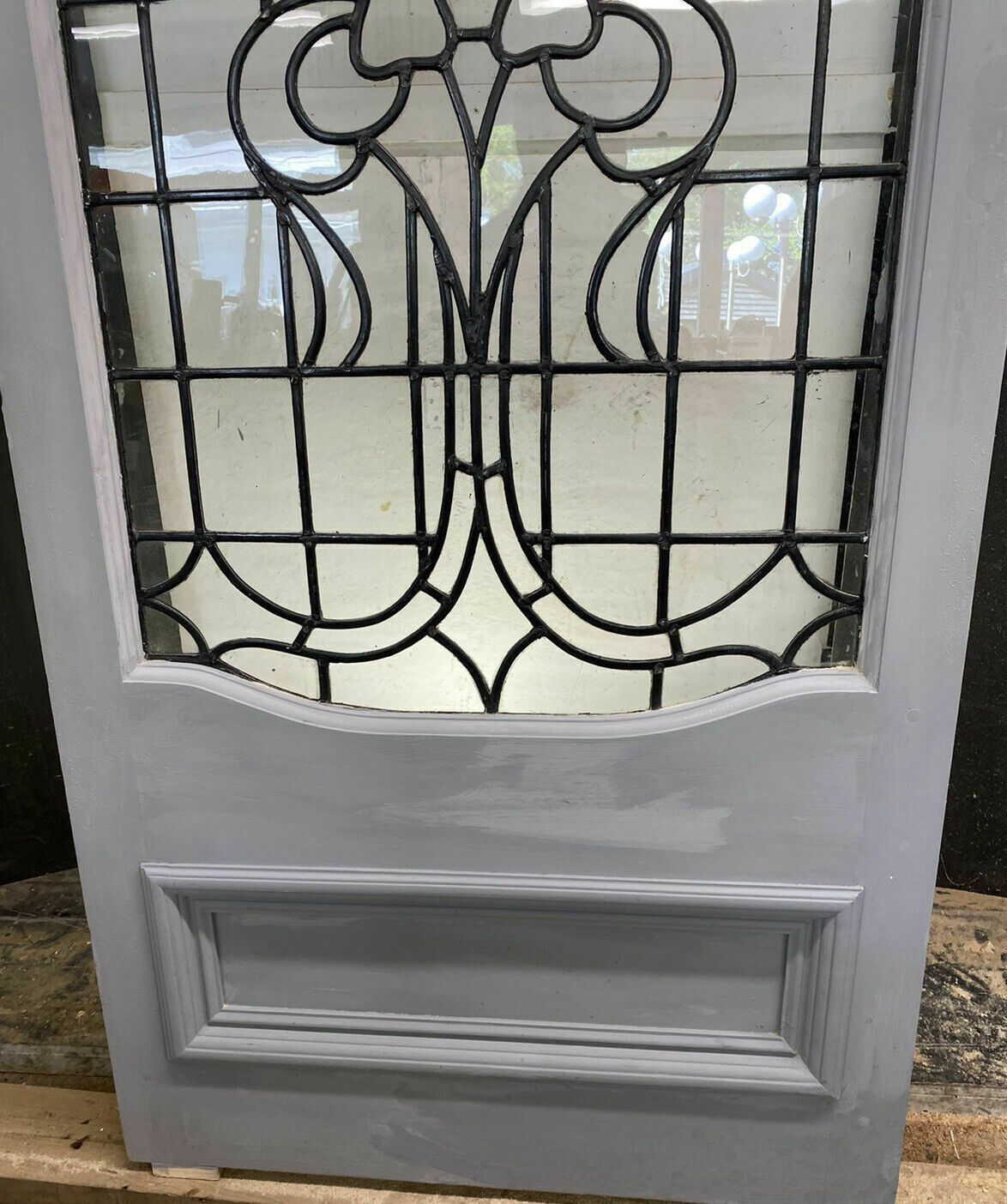 Rare Victorian Antique Rolled Glass Front Door Period Reclaimed Leaded Wood Pine photo 2891.0