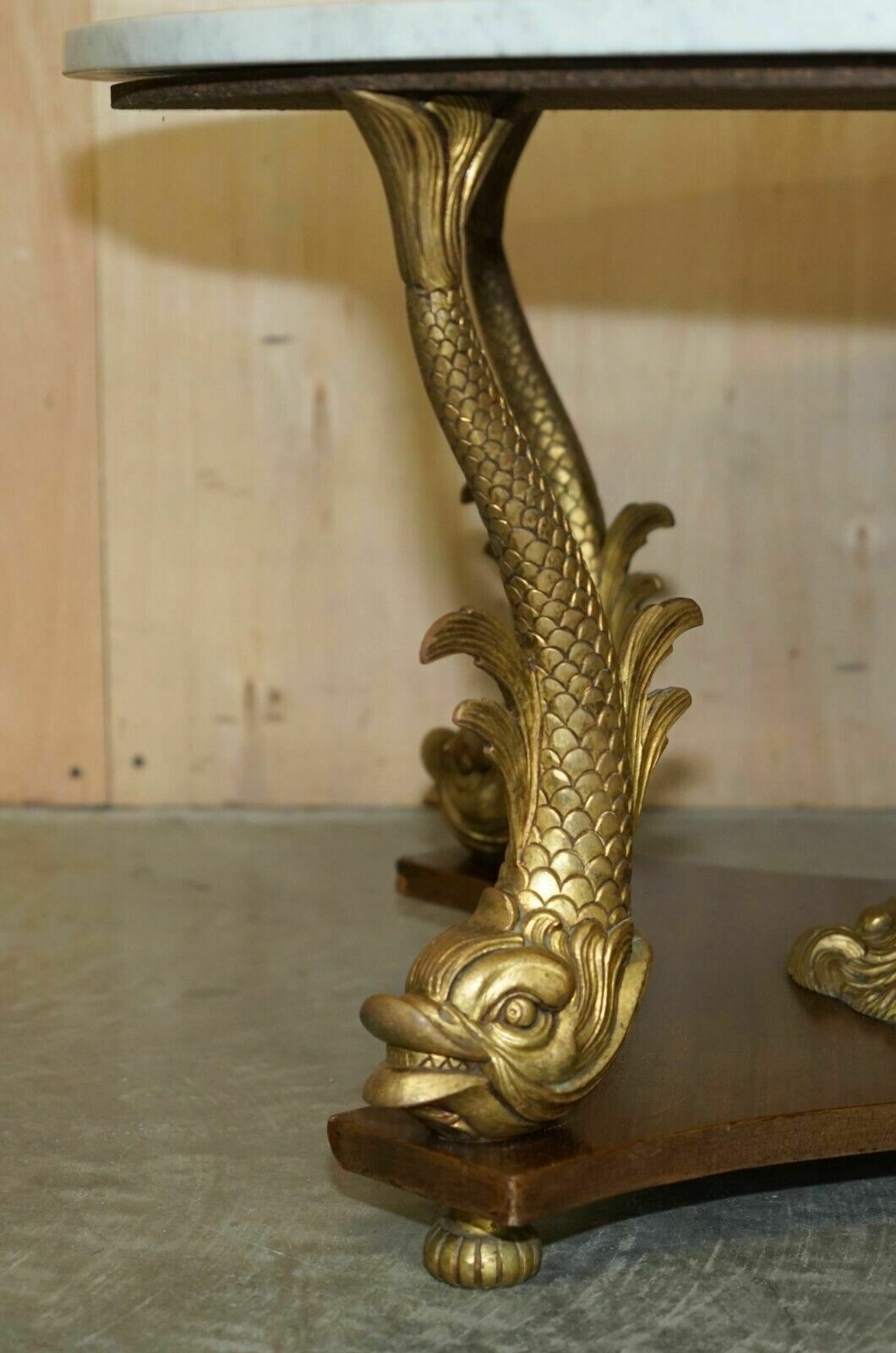 Very Fine 19th Century Gilt Brass Dolphin Italian Carrara Marble Coffee Table photo 3950.0