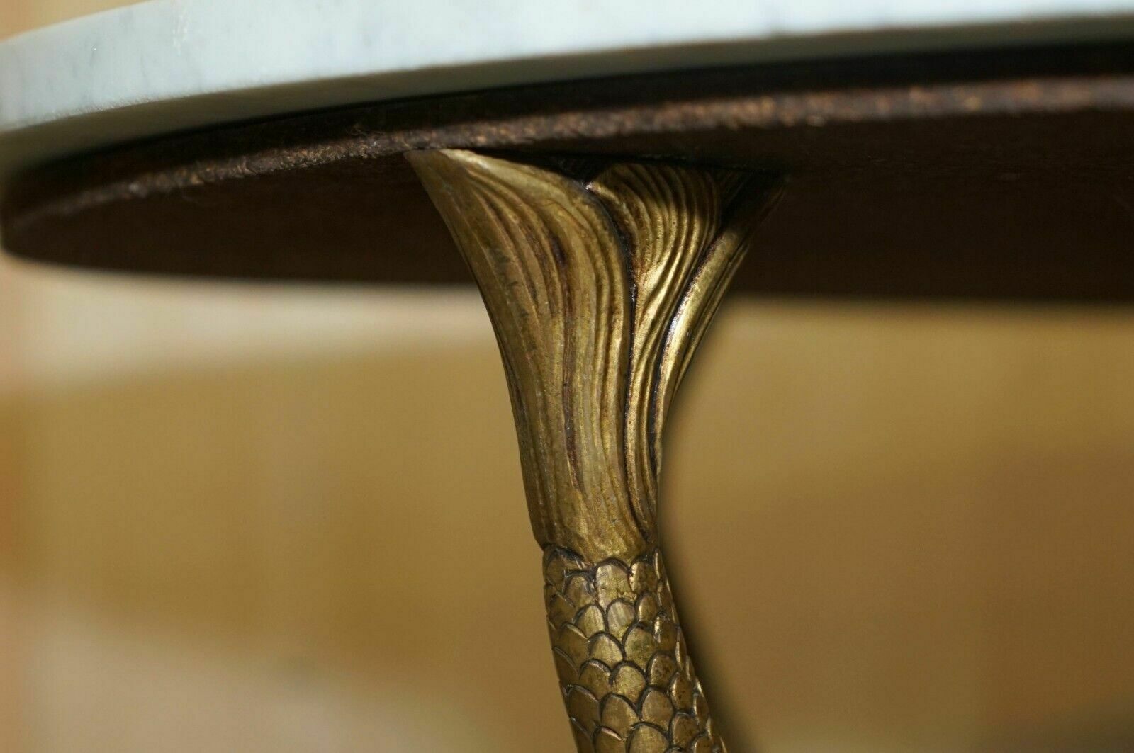 Very Fine 19th Century Gilt Brass Dolphin Italian Carrara Marble Coffee Table photo vinterior