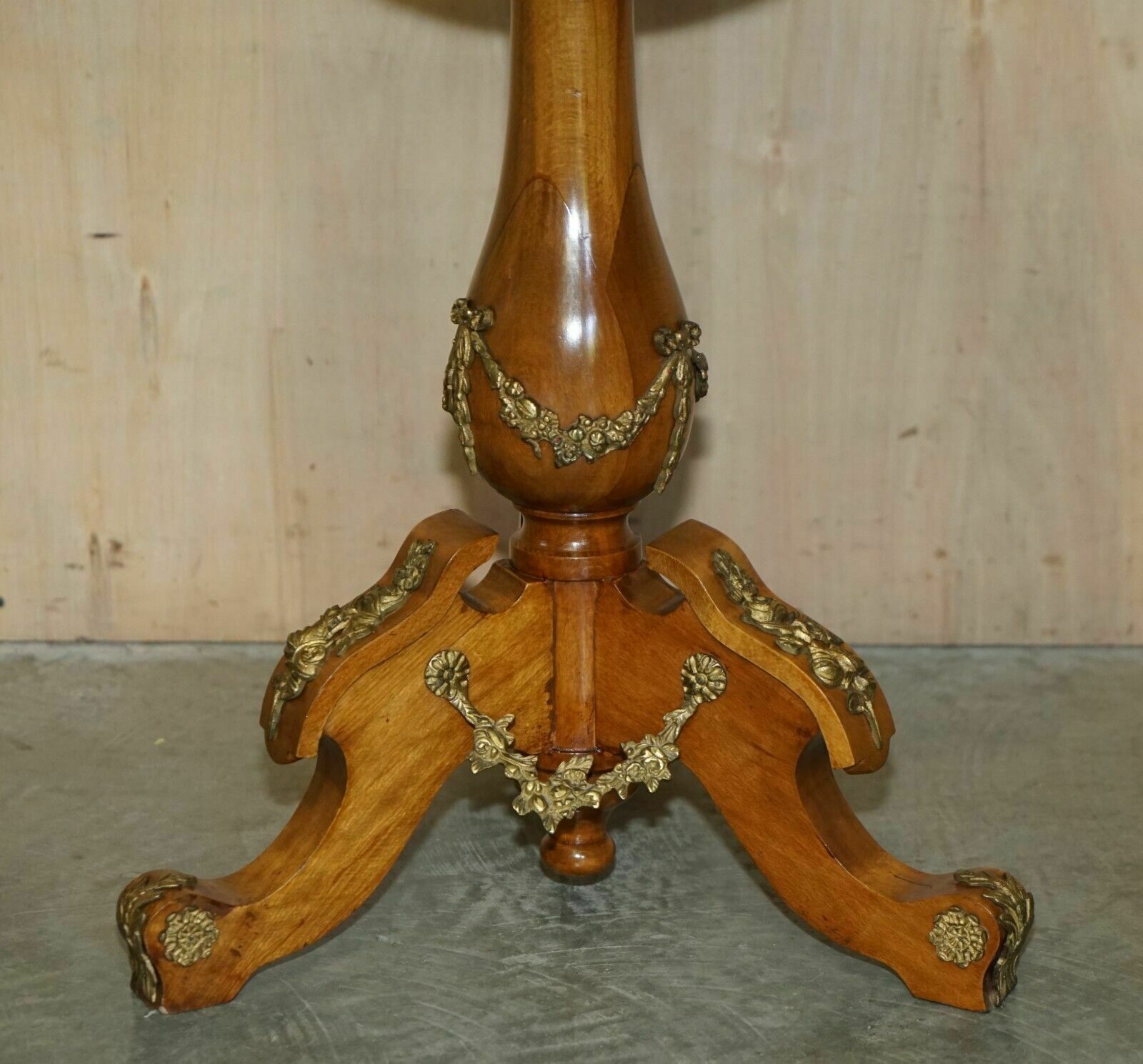 Pair Of Antique French 1880 Burr Walnut, Gilt Brass Green Marble Side End Tables photo vintage