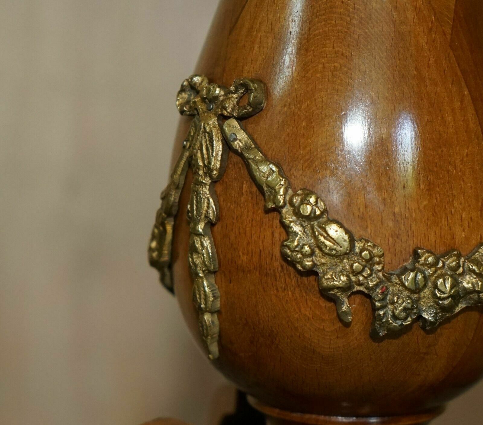 photo for sale Pair Of Antique French 1880 Burr Walnut, Gilt Brass Green Marble Side End Tables