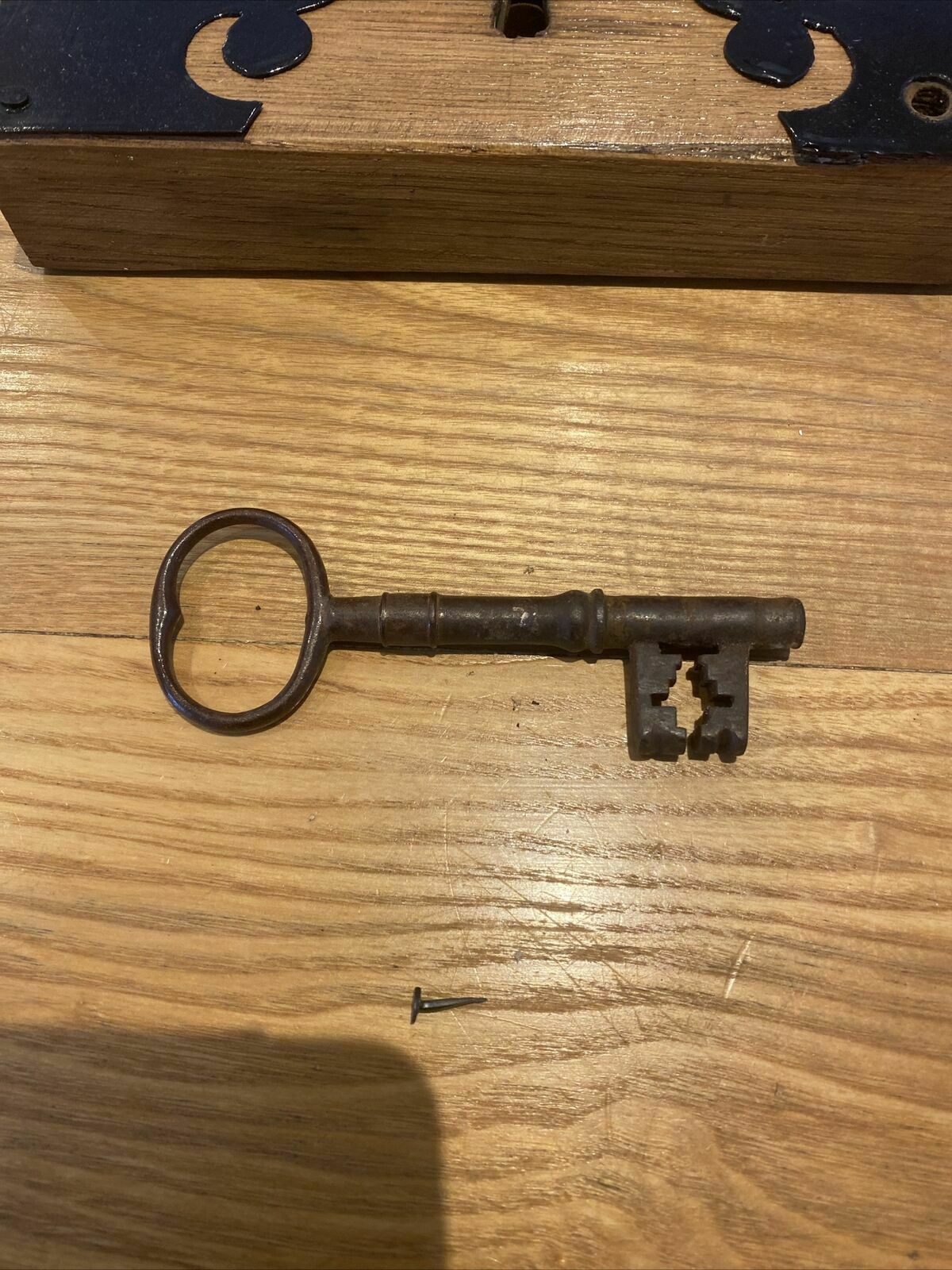 Large Gothic Revival Antique Rim Lock Key Reclaimed Period Oak Iron Refurbished photo Home Decor