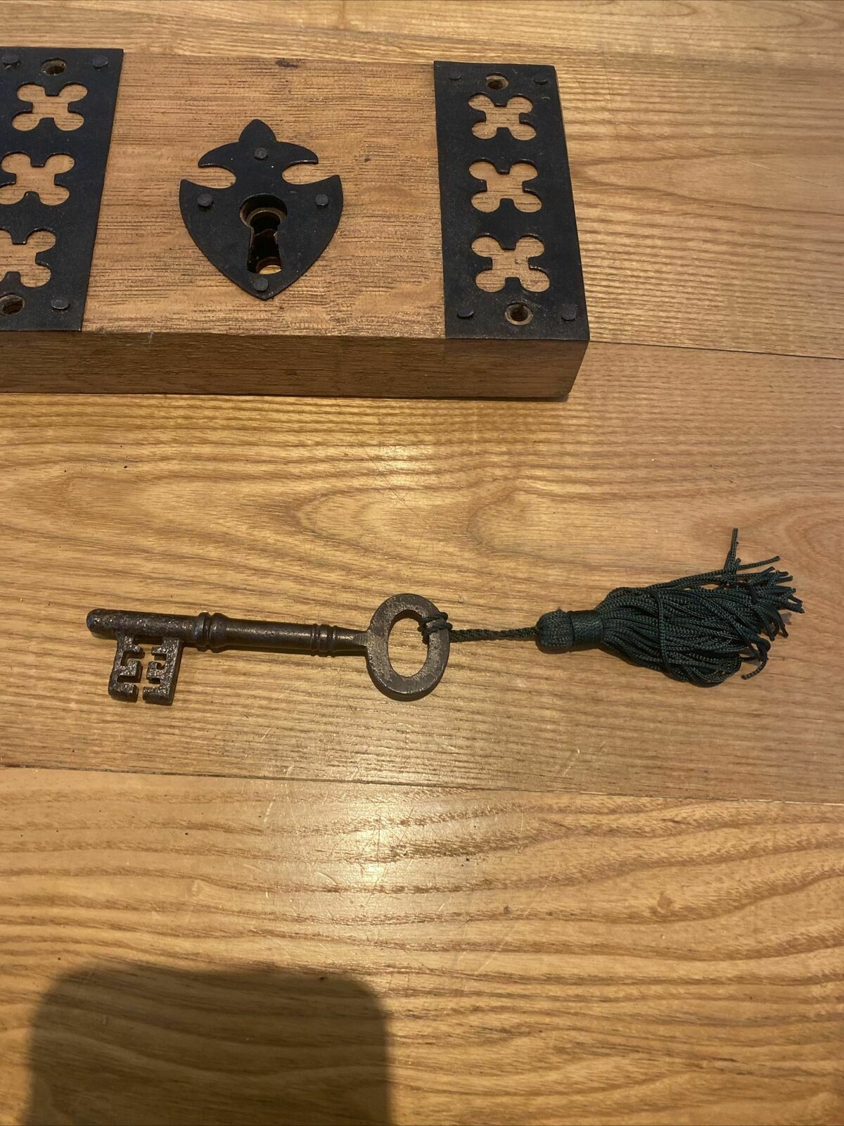 photo for sale Large Gothic Revival Antique Rim Lock Key Reclaimed Period Oak Iron Refurbished