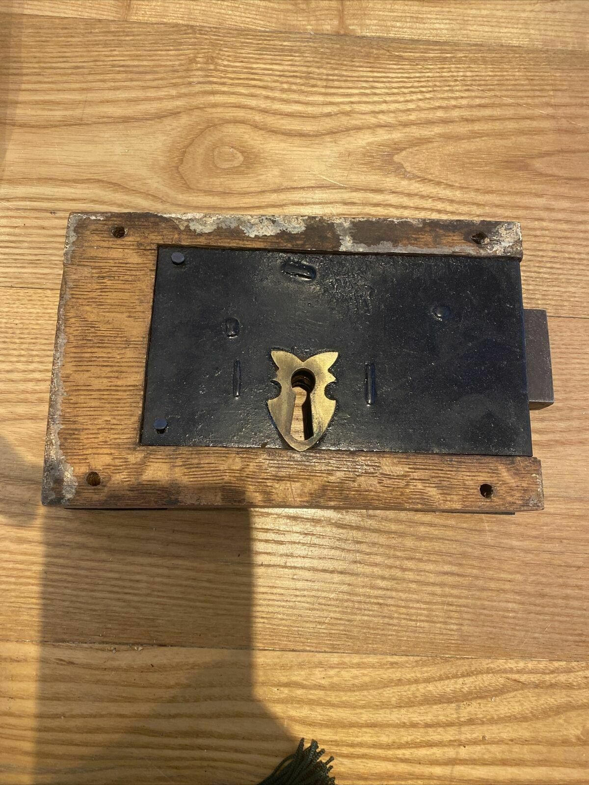 Home Decor Large Gothic Revival Antique Rim Lock Key Reclaimed Period Oak Iron Refurbished photo