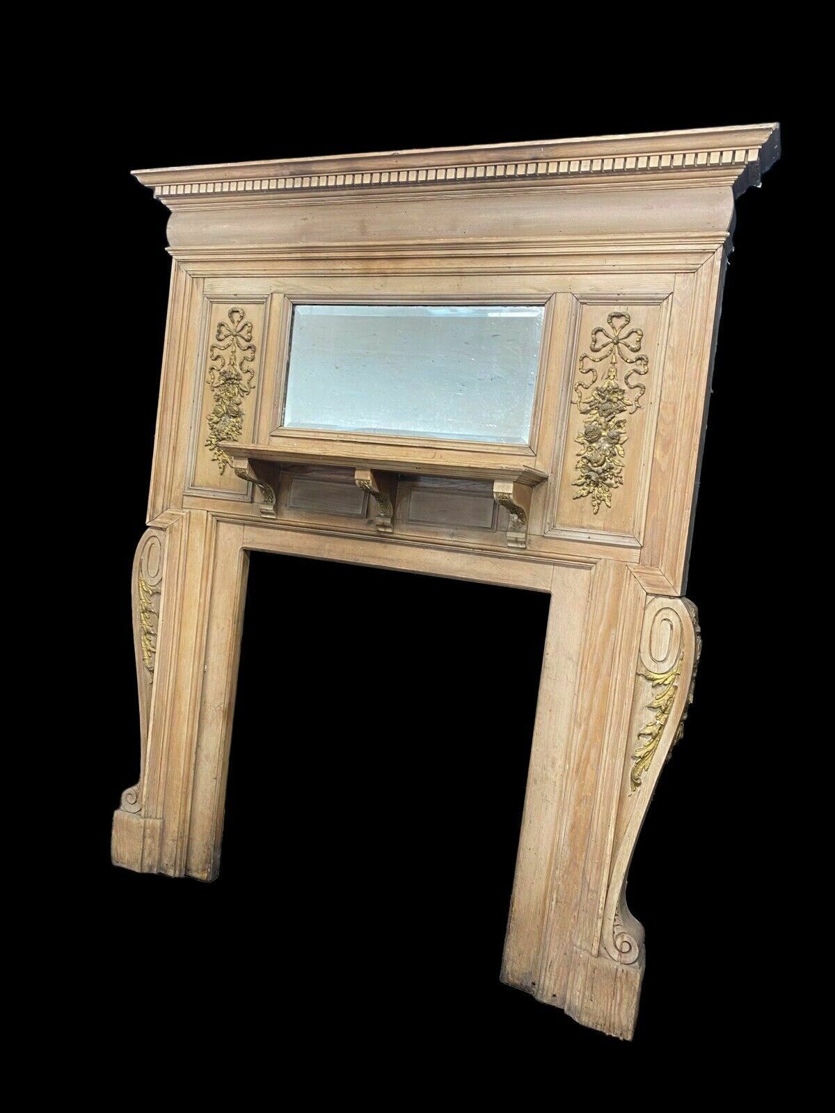 Rare Carved Pine Gilt Antique Old Fire Surround Overmantel Fireplace Reclaimed photo furniture