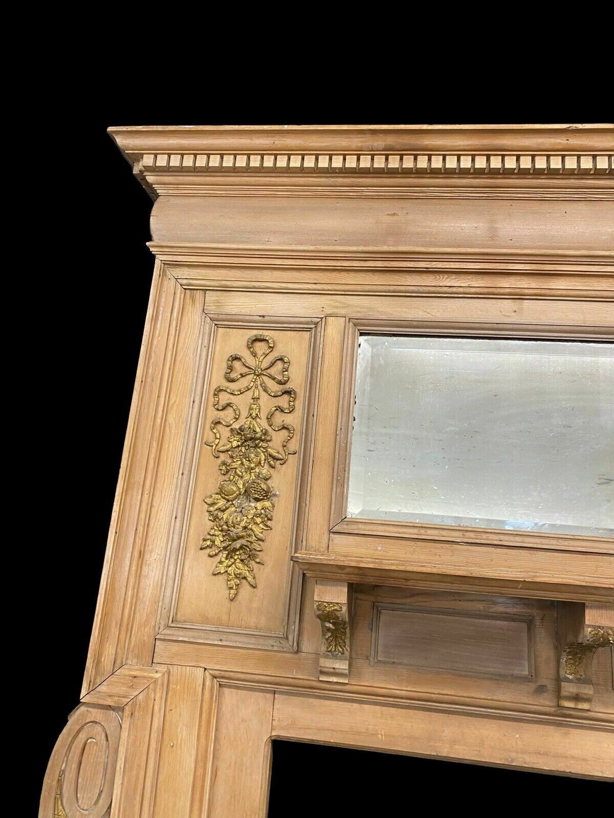 Rare Carved Pine Gilt Antique Old Fire Surround Overmantel Fireplace Reclaimed photo Home Fixtures
