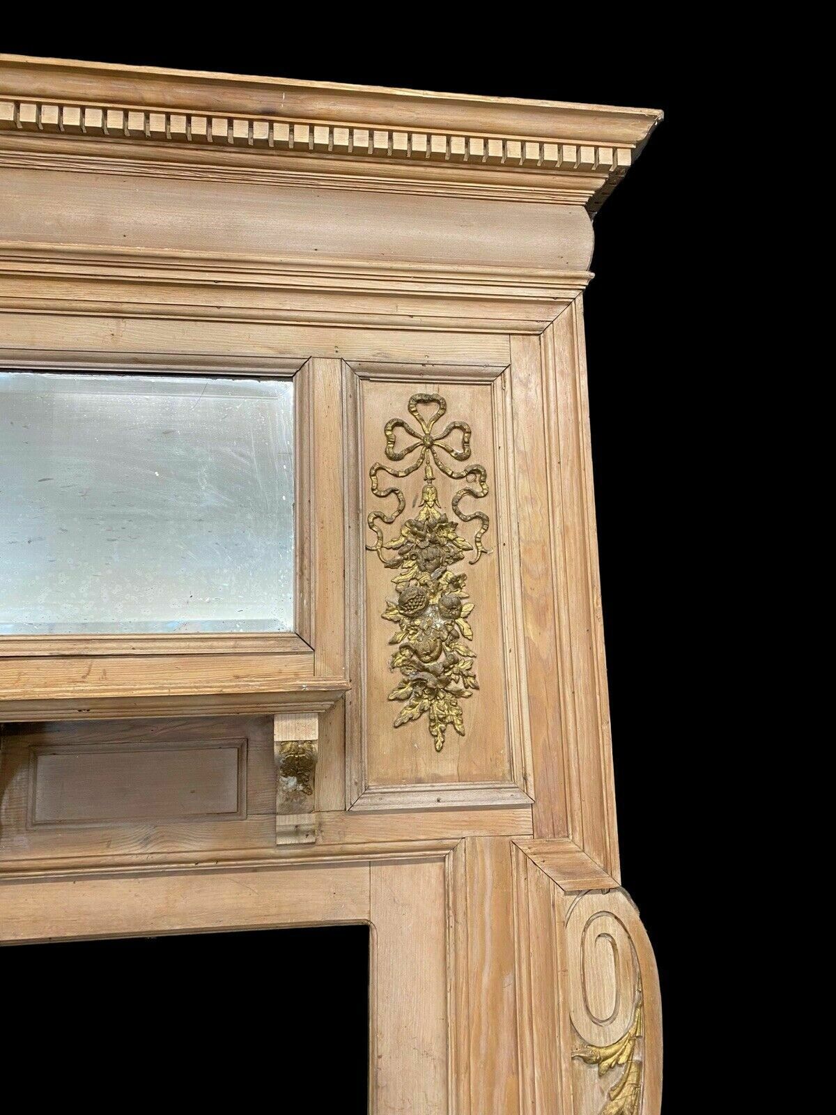 Rare Carved Pine Gilt Antique Old Fire Surround Overmantel Fireplace Reclaimed photo 4130.0