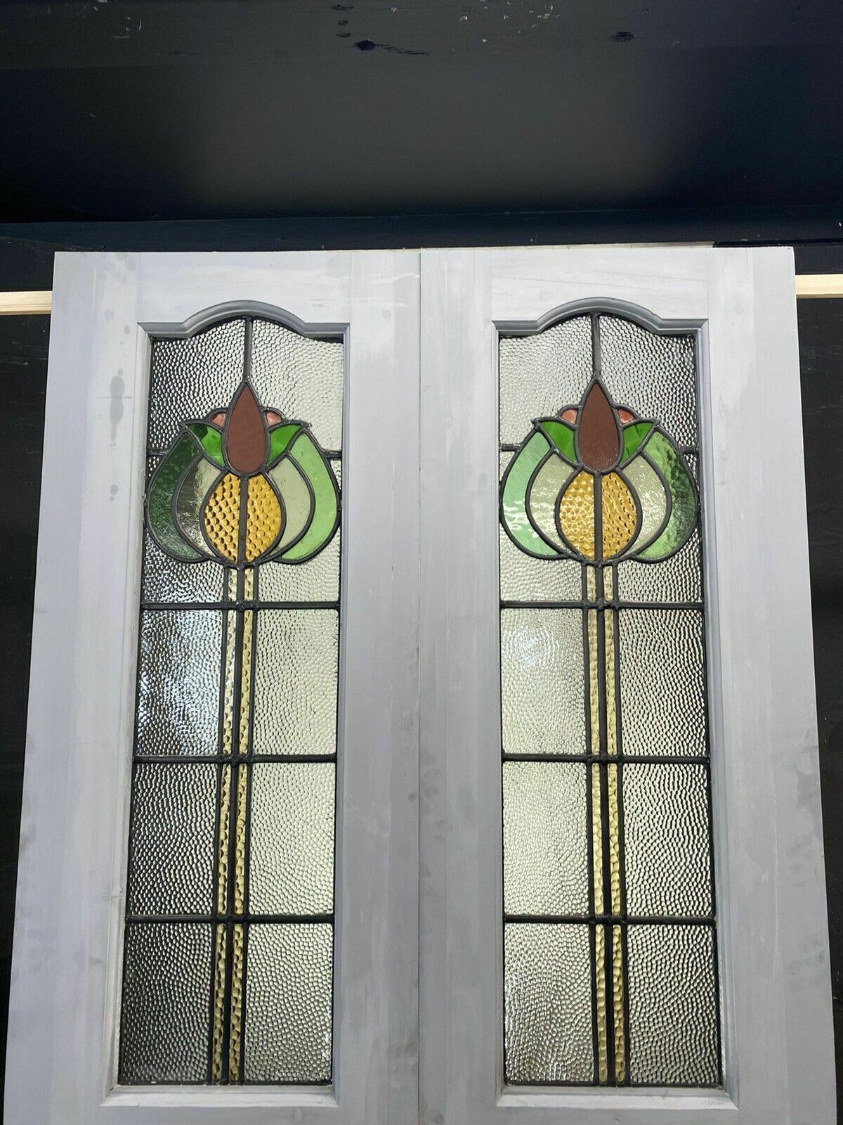 Edwardian Stained Glass Doors Antique Period Reclaimed Old French Double Leaded photo furniture