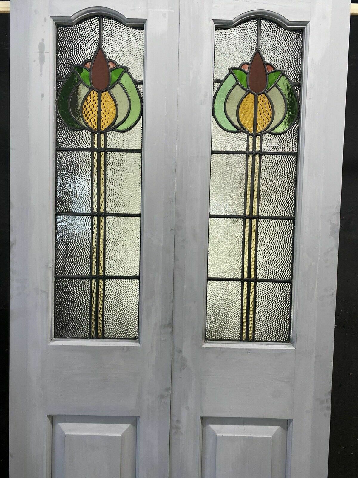 Edwardian Stained Glass Doors Antique Period Reclaimed Old French Double Leaded photo for sale