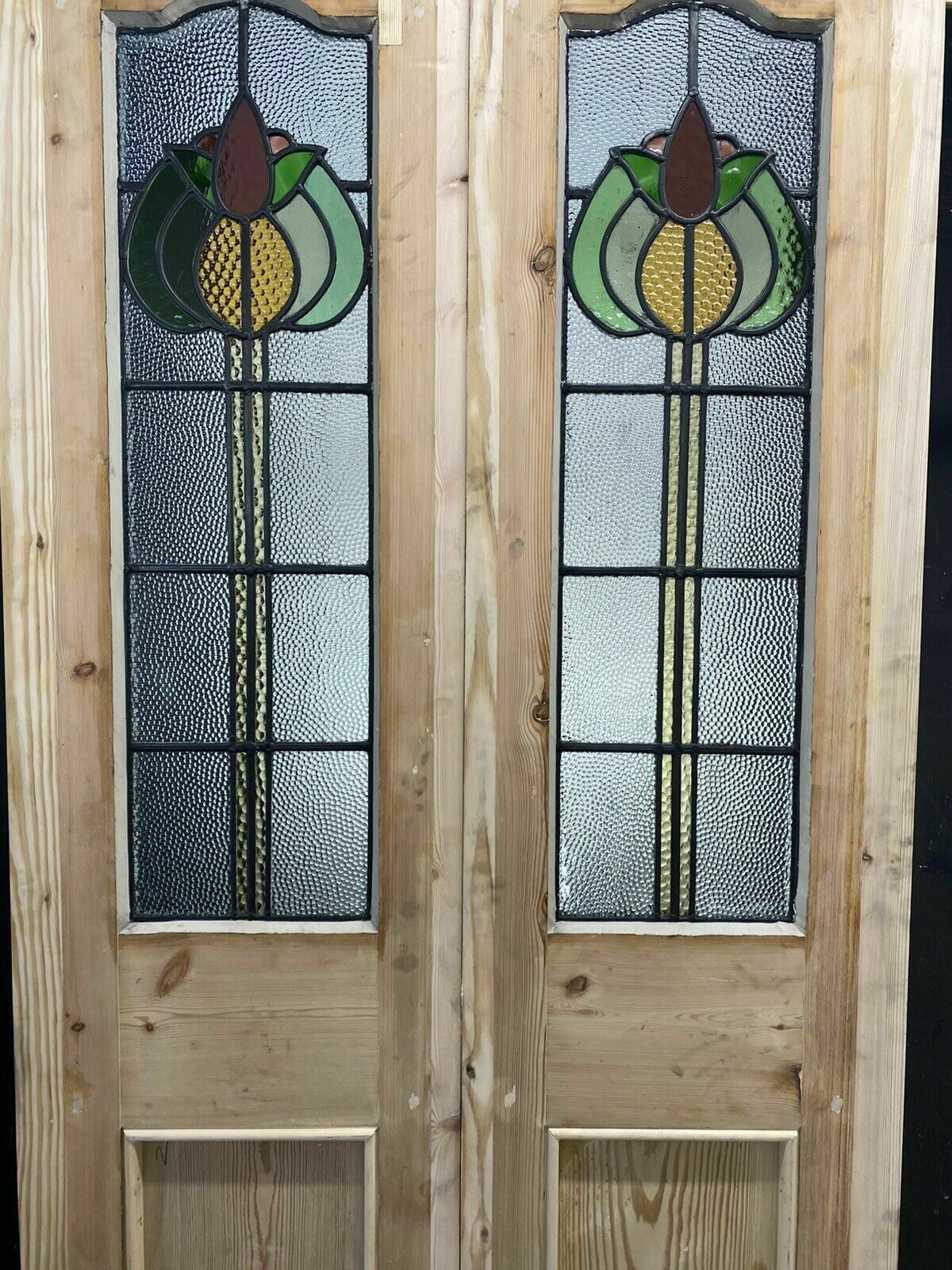 photo furniture Edwardian Stained Glass Doors Antique Period Reclaimed Old French Double Leaded