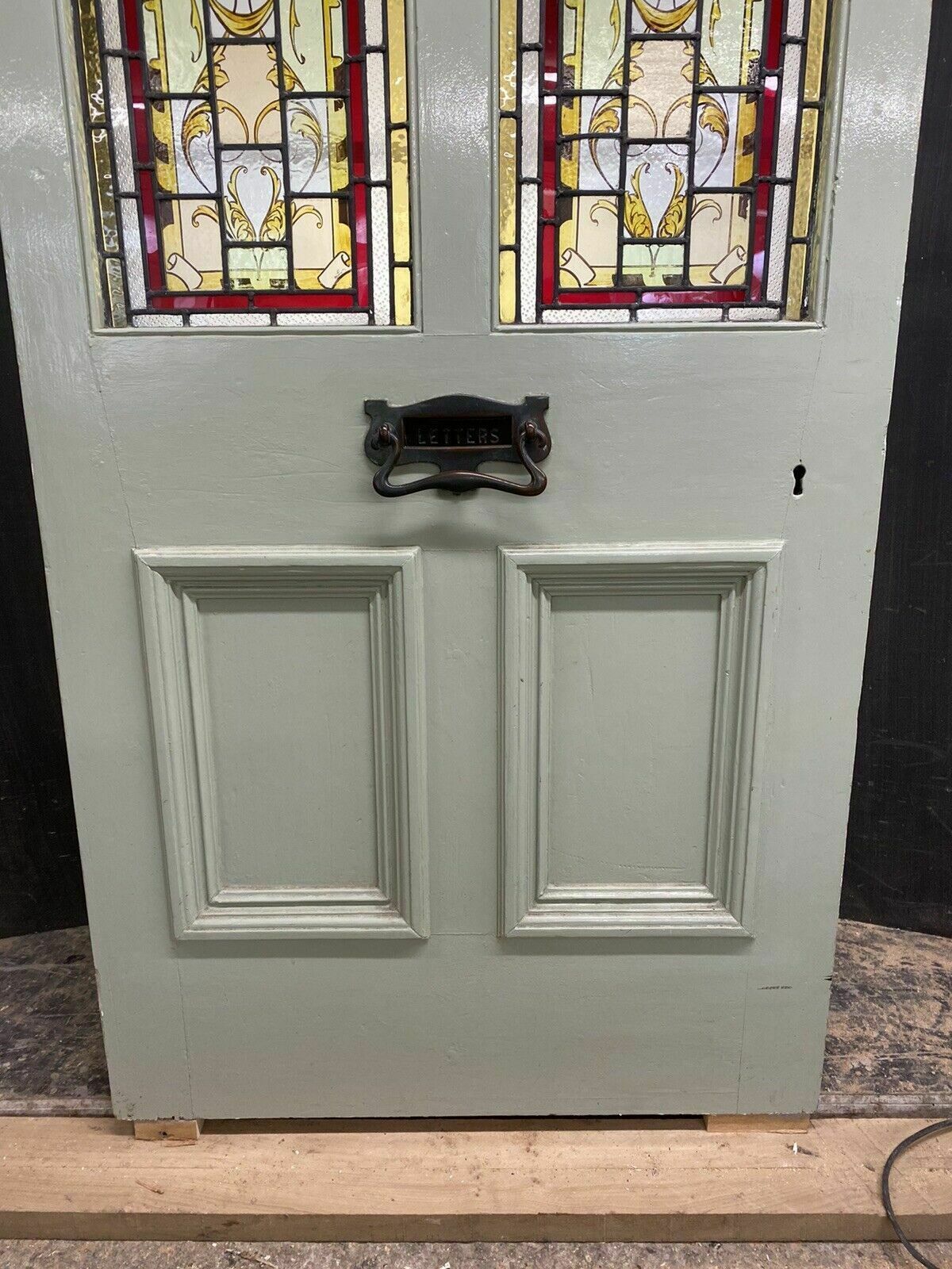 Victorian Hand Painted Stained Glass Front Door Antique Period Reclaimed Rare photo for sale