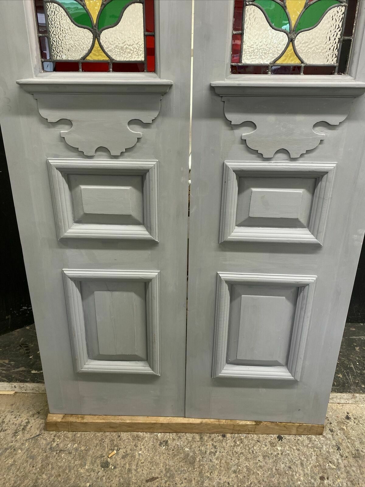 Edwardian Stained Glass Doors Antique Period Reclaimed Old French Double Leaded photo Home Fixtures