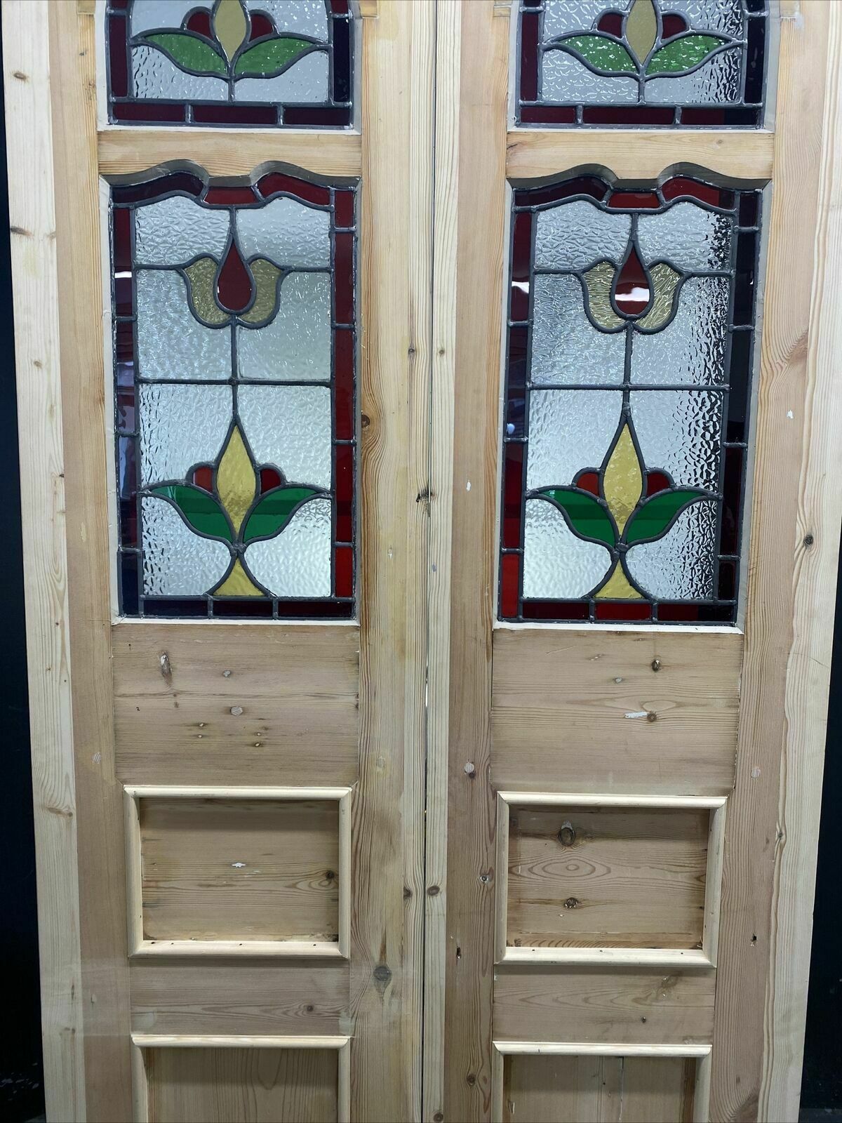 photo furniture Edwardian Stained Glass Doors Antique Period Reclaimed Old French Double Leaded