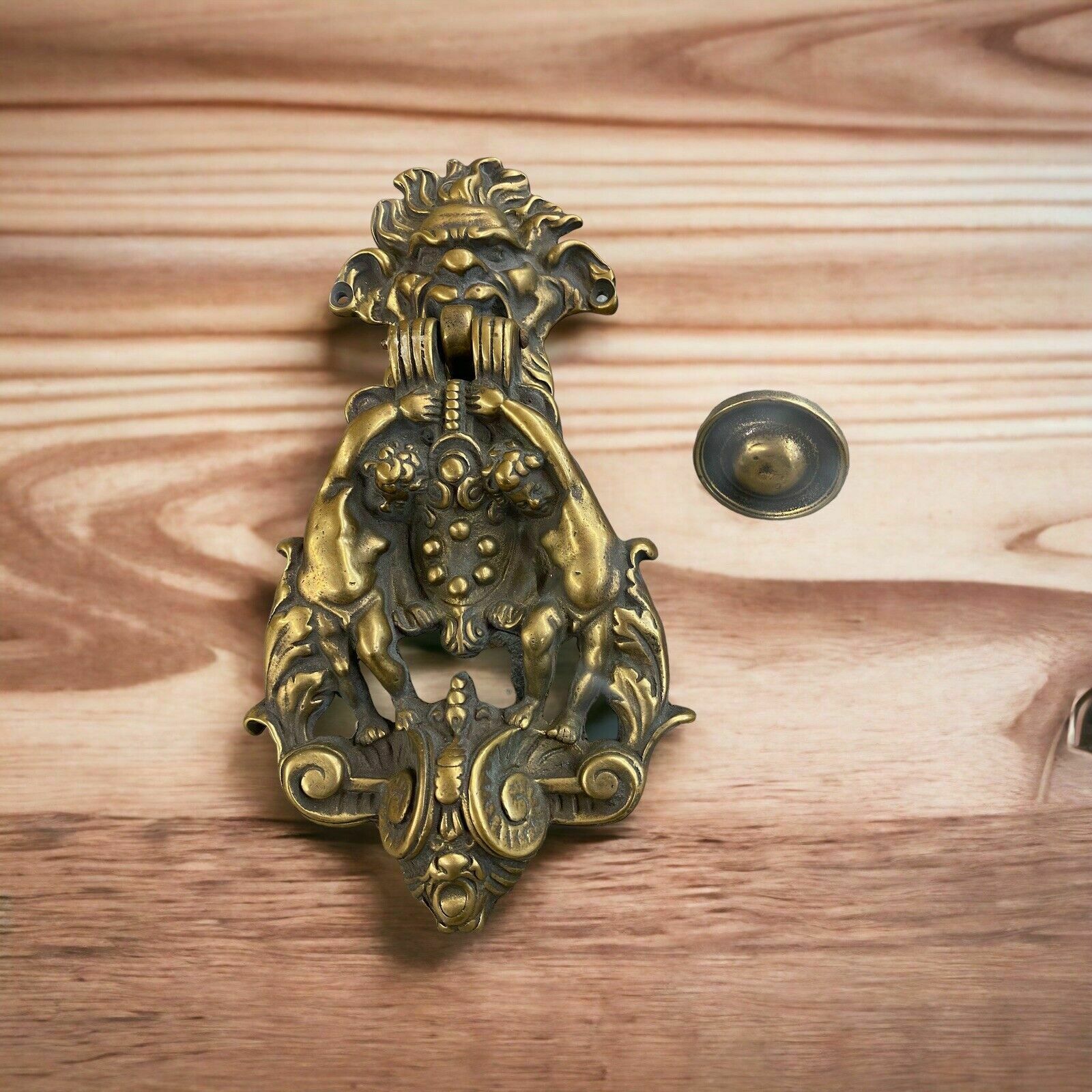 Huge Xl Antique Brass Door Knocker Metal Period Reclaimed Architectural Stunner