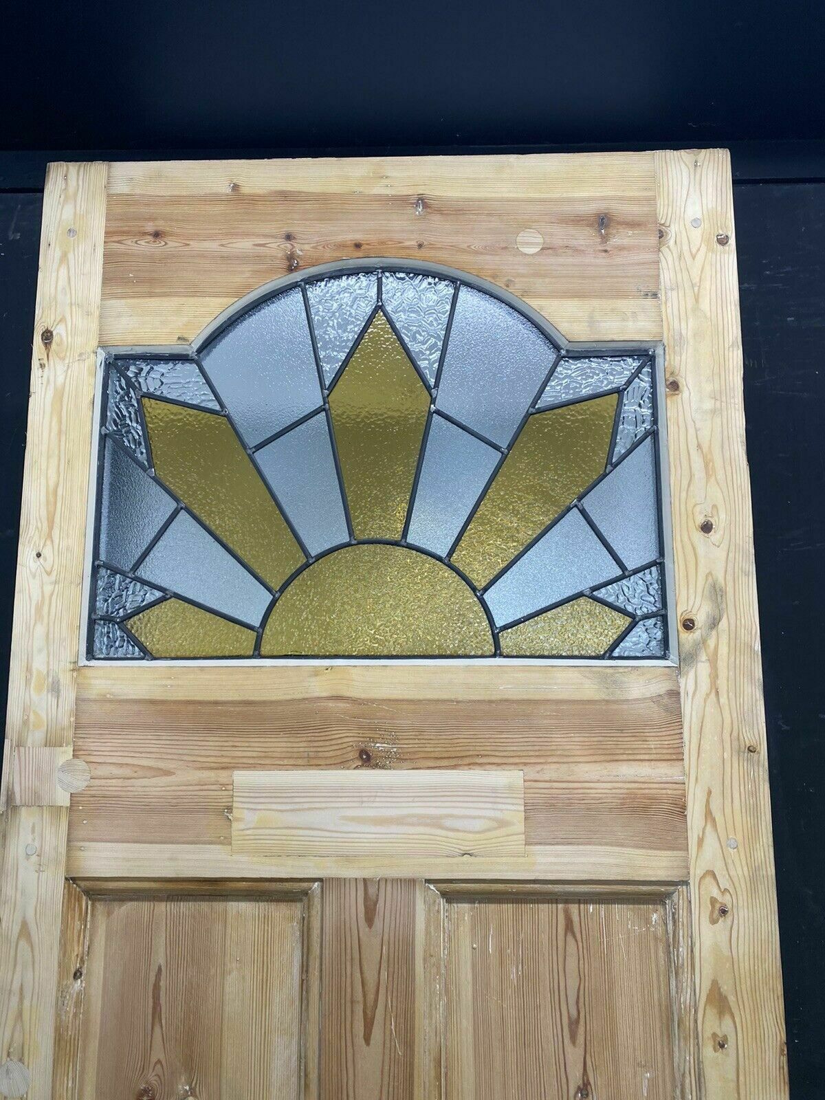 Art Deco Front Door Period Stained Glass Old Reclaimed Antique Lead Wood 20s 30s photo vintage
