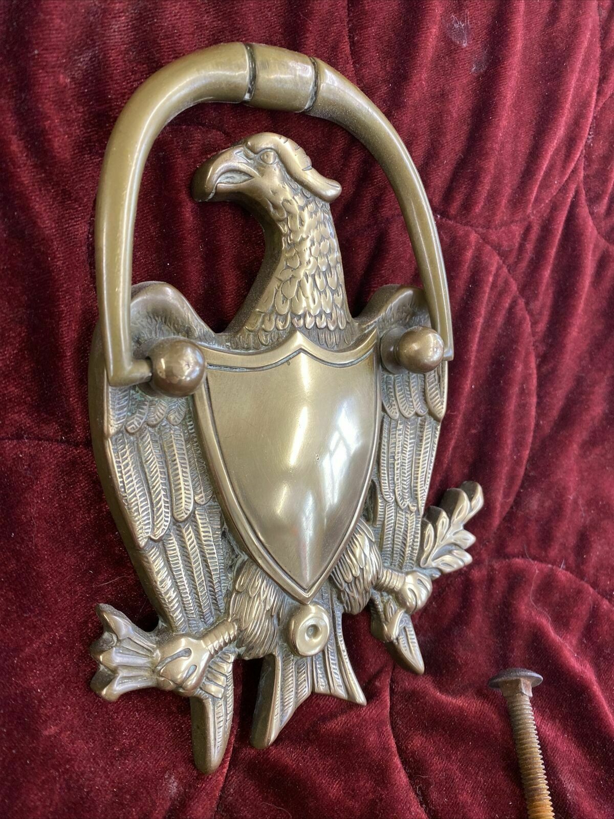 Large Solid Brass Door Knocker Period Front Door Reclaimed Salvaged Metal Rare photo for sale