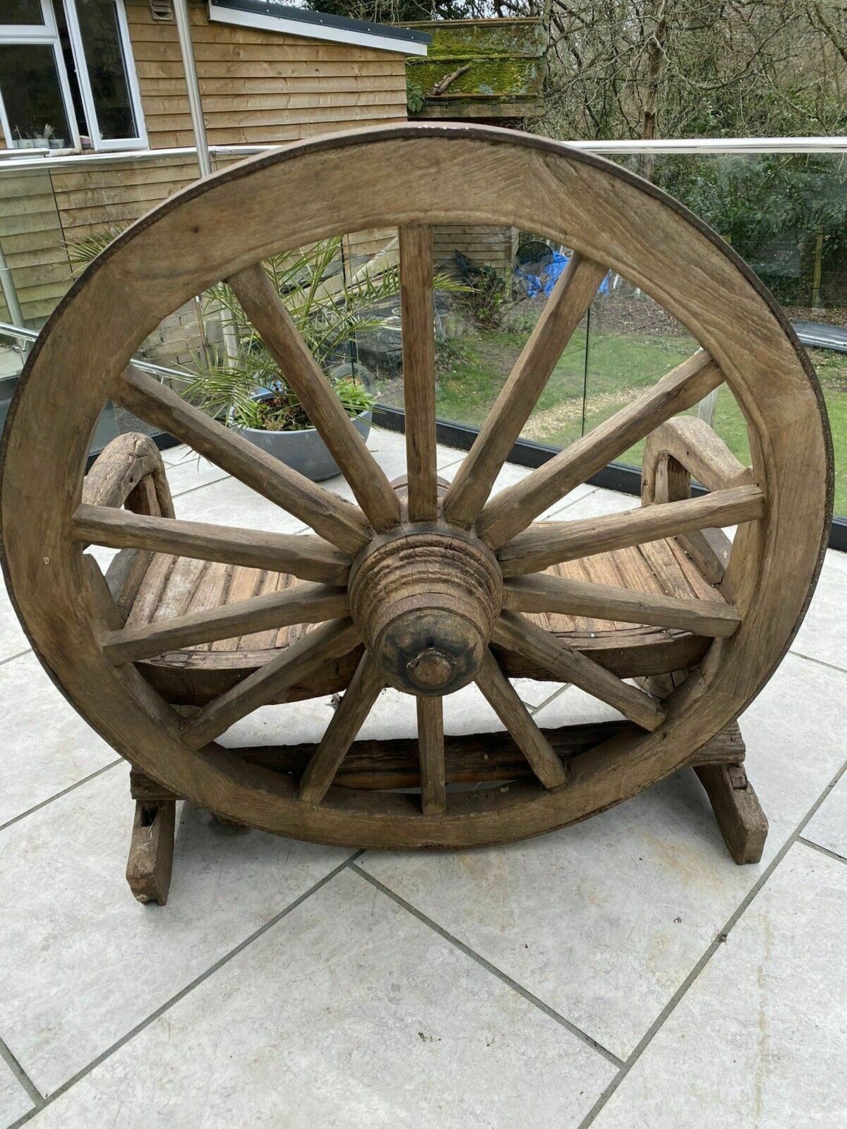 photo vintage Antique Bench Cartwheel Plough Garden Patio Reclaimed Period Architectural Rare