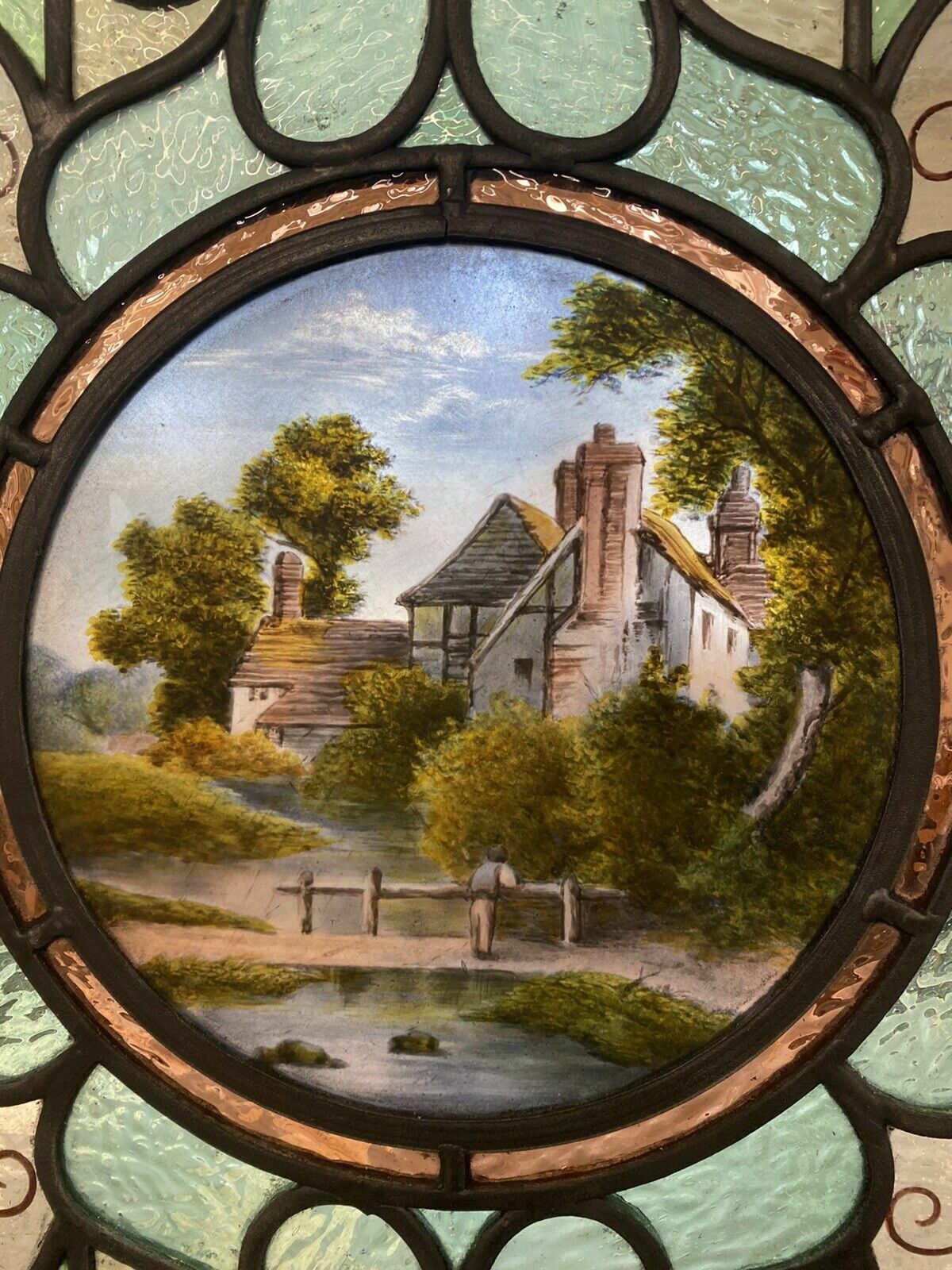 Exquisite Victorian Stained Glass Hand Painted Window Panel Old Restored Antique photo Home Fixtures