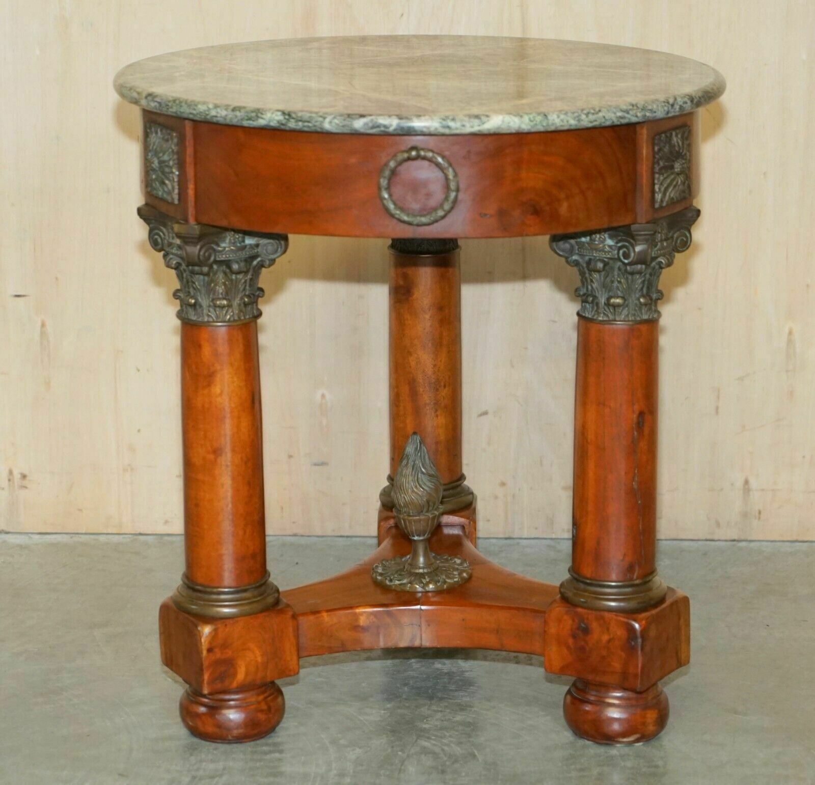 Large Vintage French Oak, Bronzed Brass, Marble Top Occasional Side Wine Table photo for sale