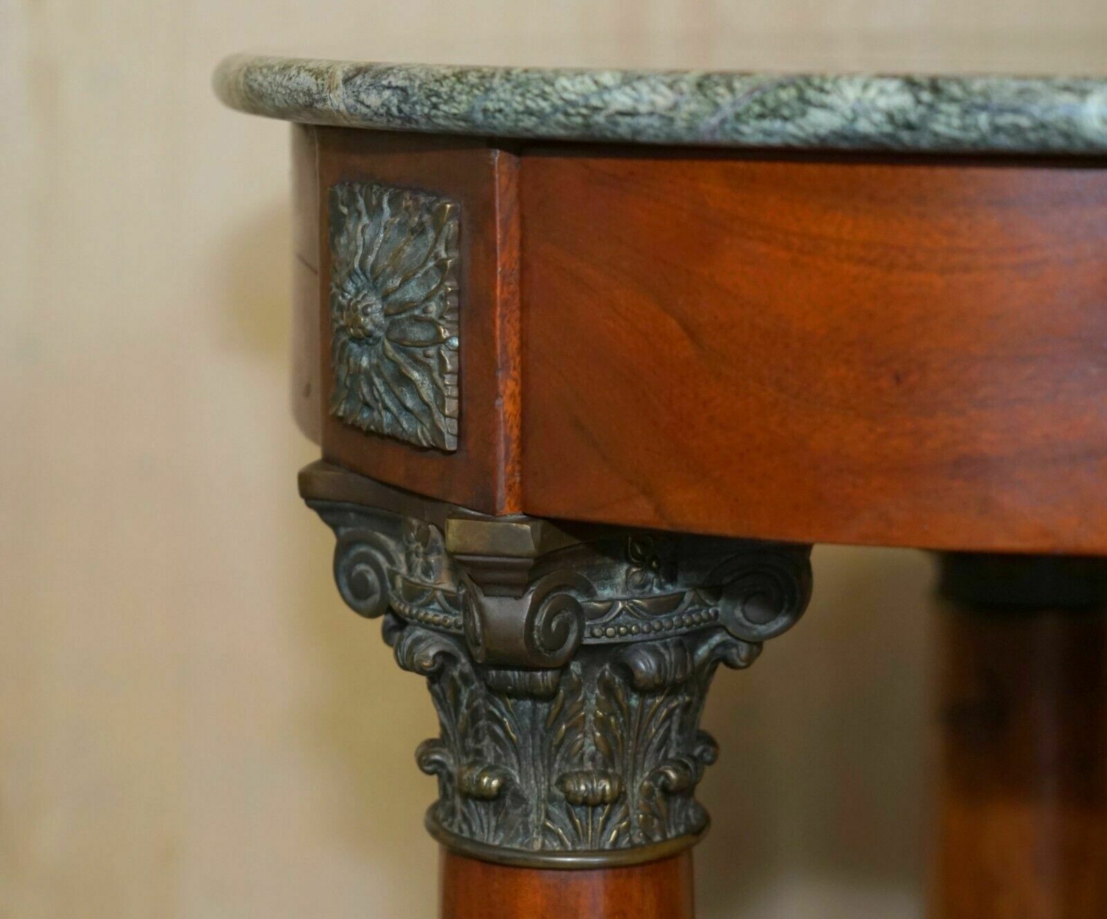 Large Vintage French Oak, Bronzed Brass, Marble Top Occasional Side Wine Table photo 1950.0