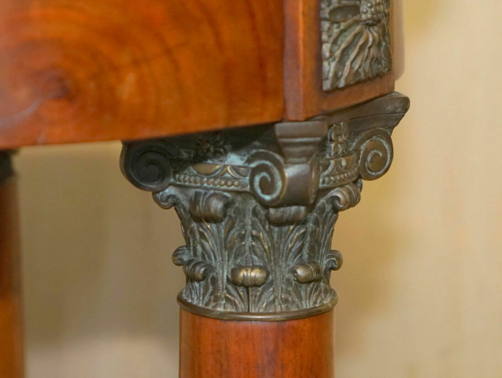 Large Vintage French Oak, Bronzed Brass, Marble Top Occasional Side Wine Table photo buy
