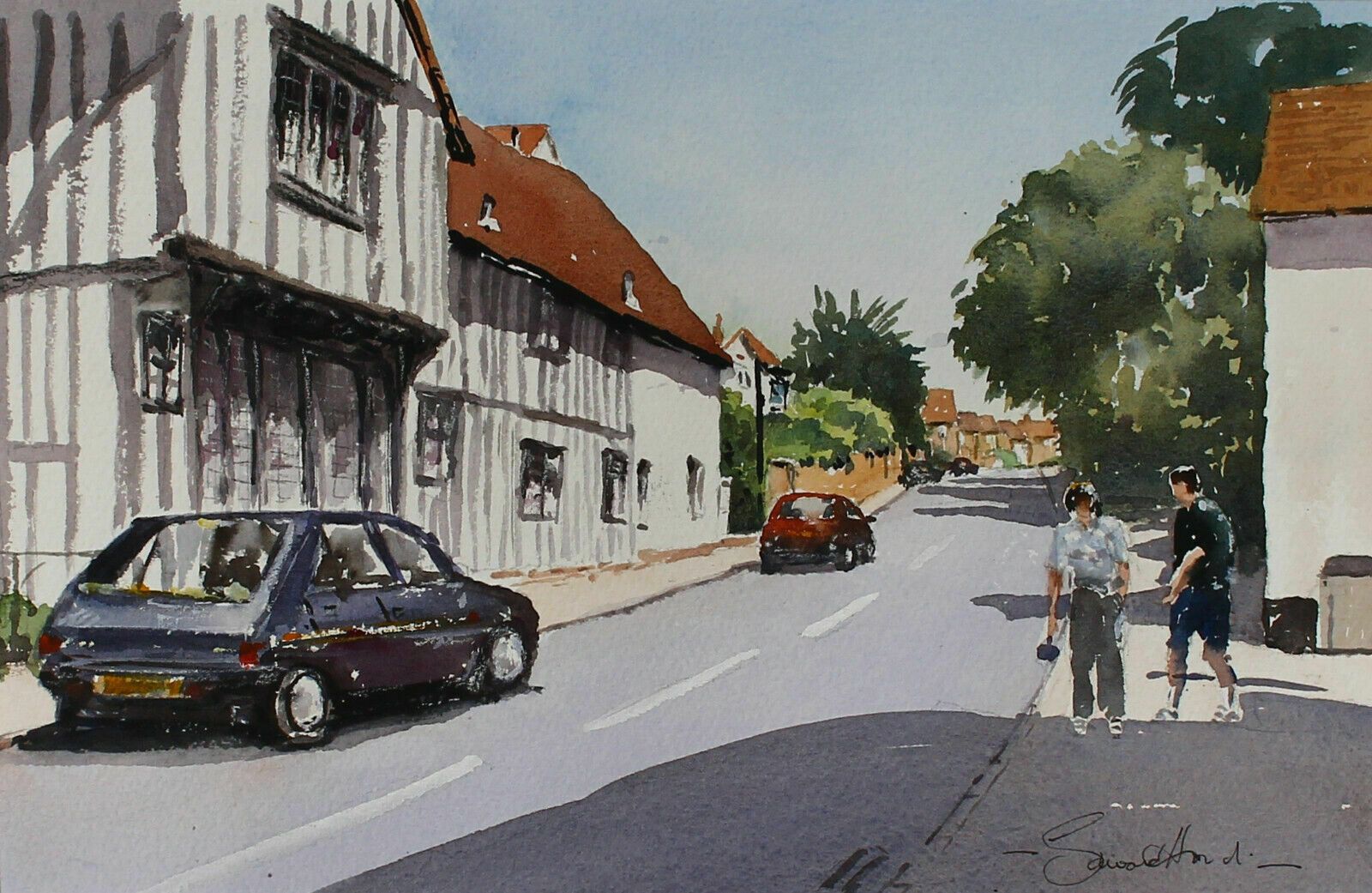 Watercolour By Edward Hood Suffolk Village photo furniture