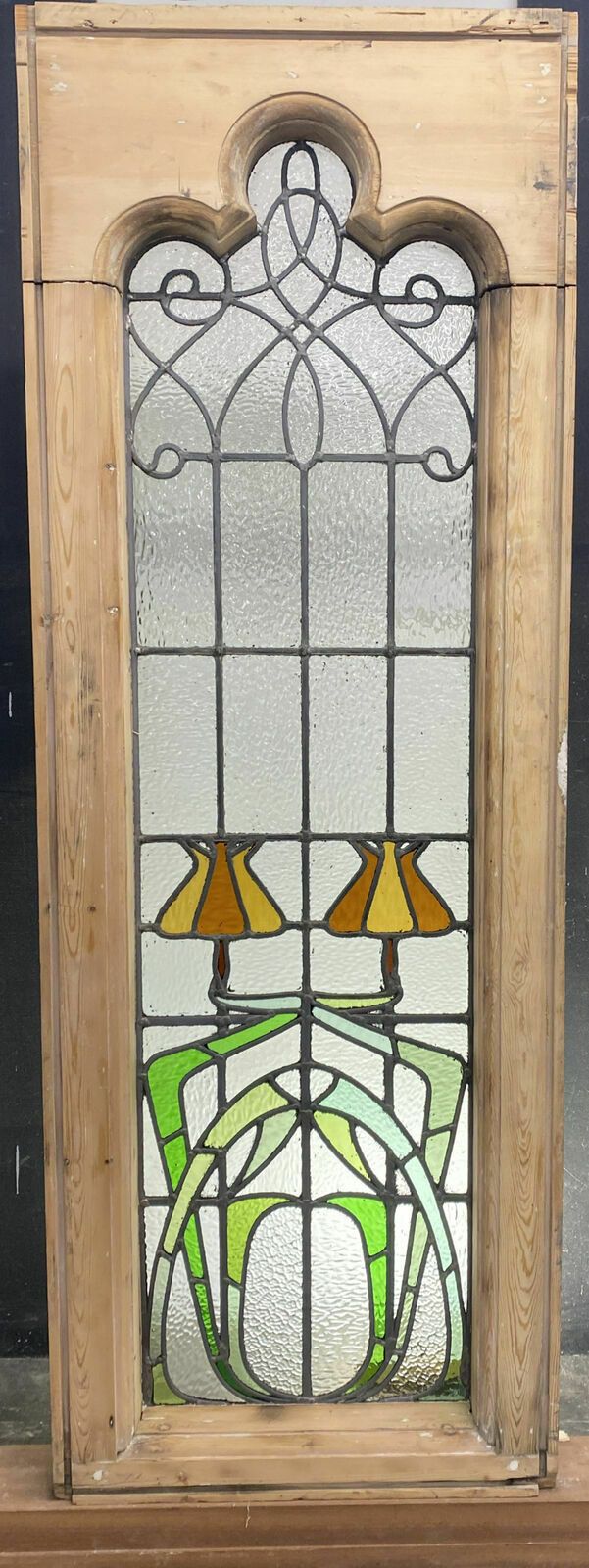 Large Gothic Stained Glass Window Antique Period Lead Old Reclaimed Wood Pine photo for sale