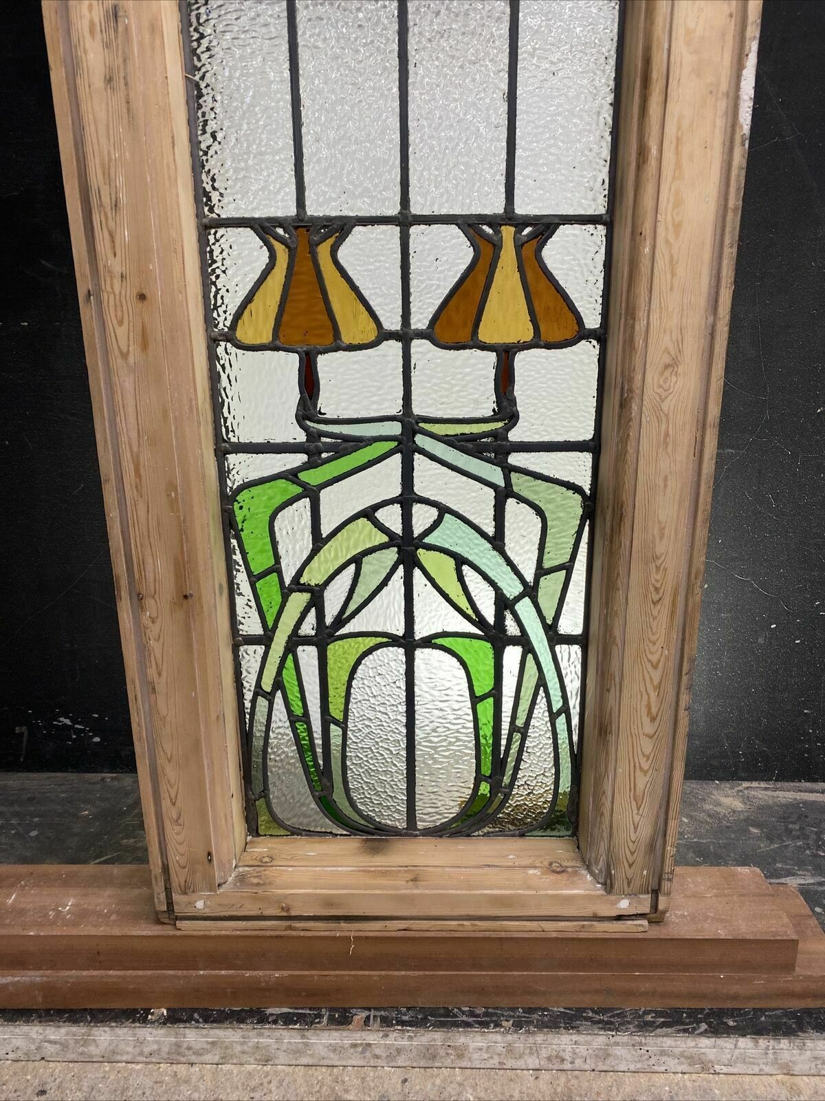 Large Gothic Stained Glass Window Antique Period Lead Old Reclaimed Wood Pine photo vinterior