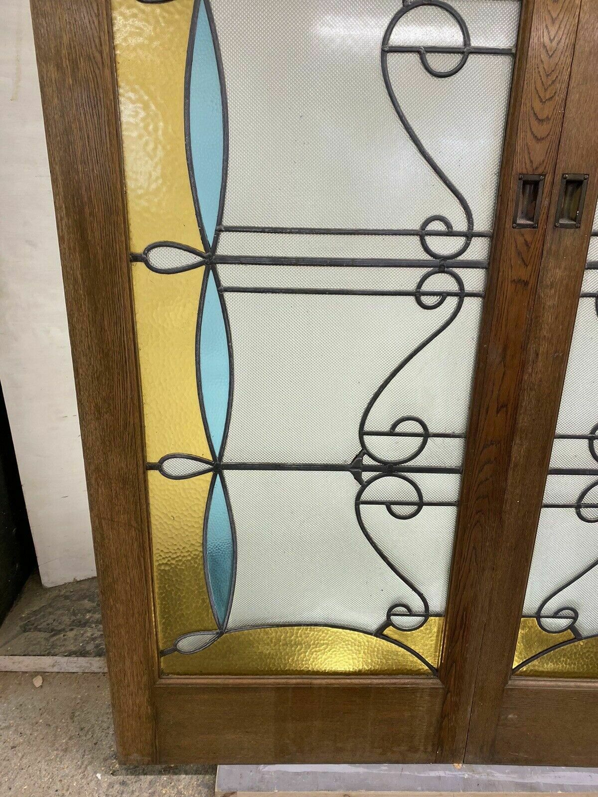 Solid Oak Sliding Art Deco Stained Glass Doors Antique Period Reclaim Old Lead photo 3481.0